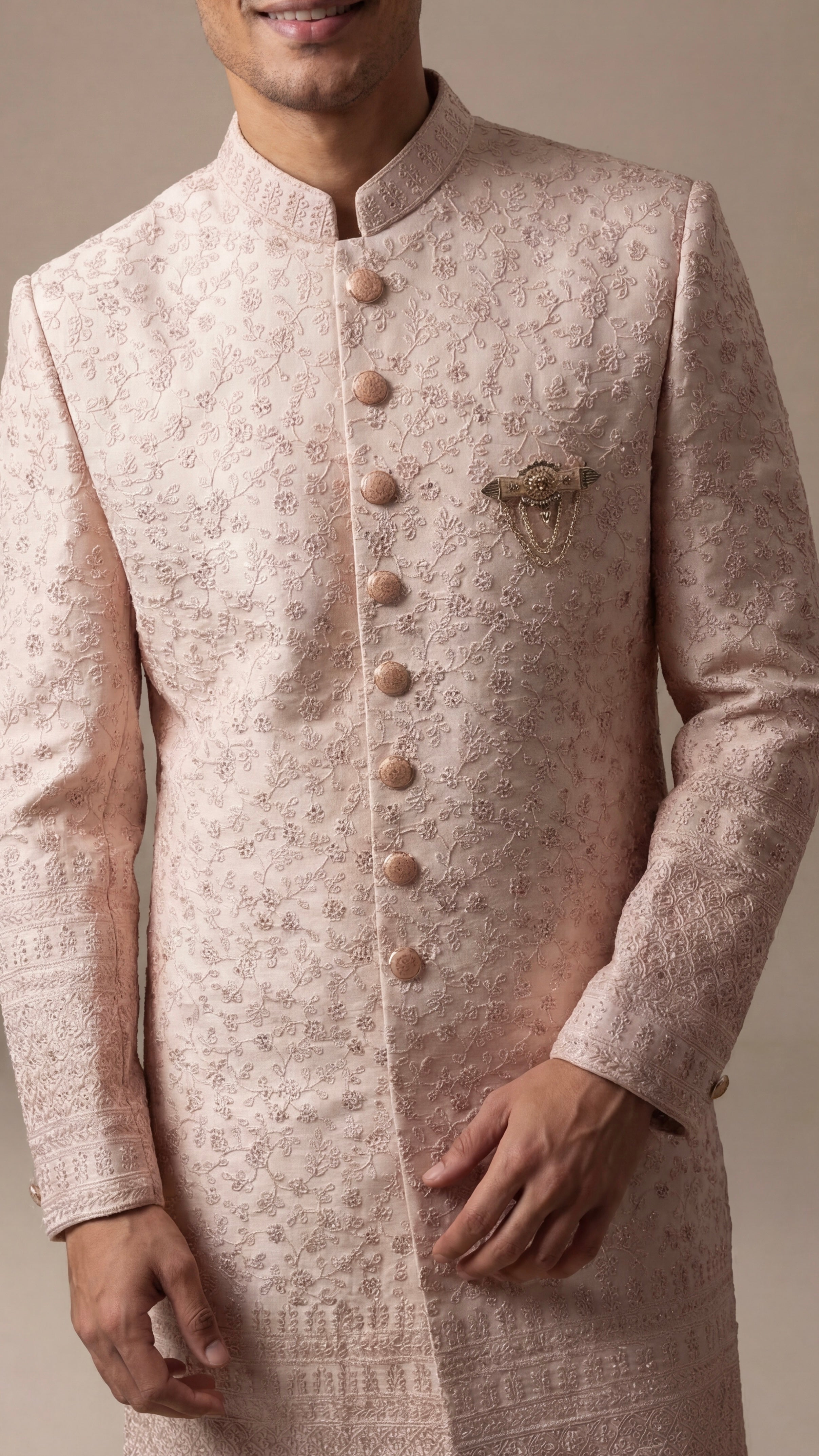 Blush Rose Embroidered Sherwani Set