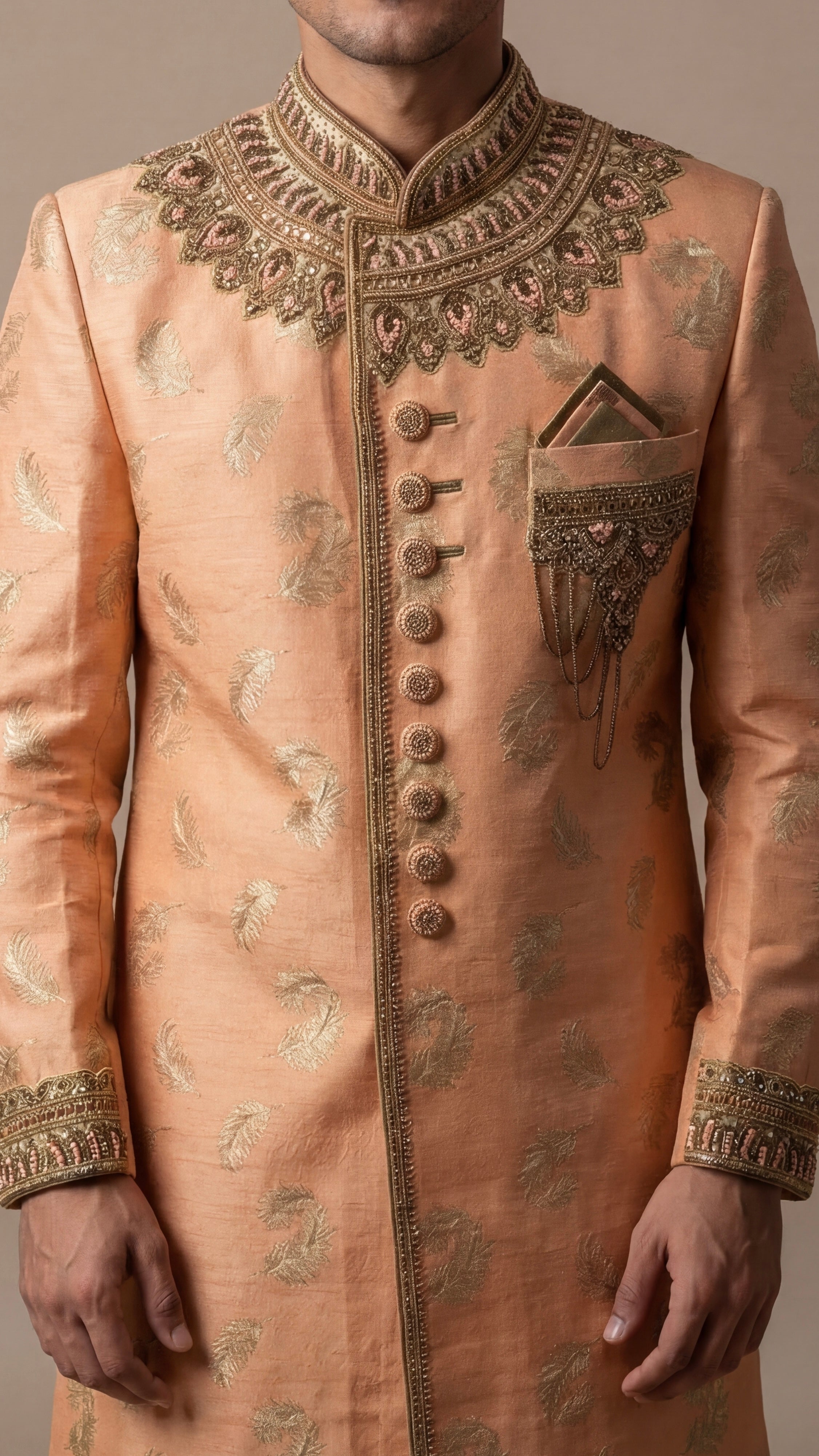 Sunset Peach Regal Sherwani Set