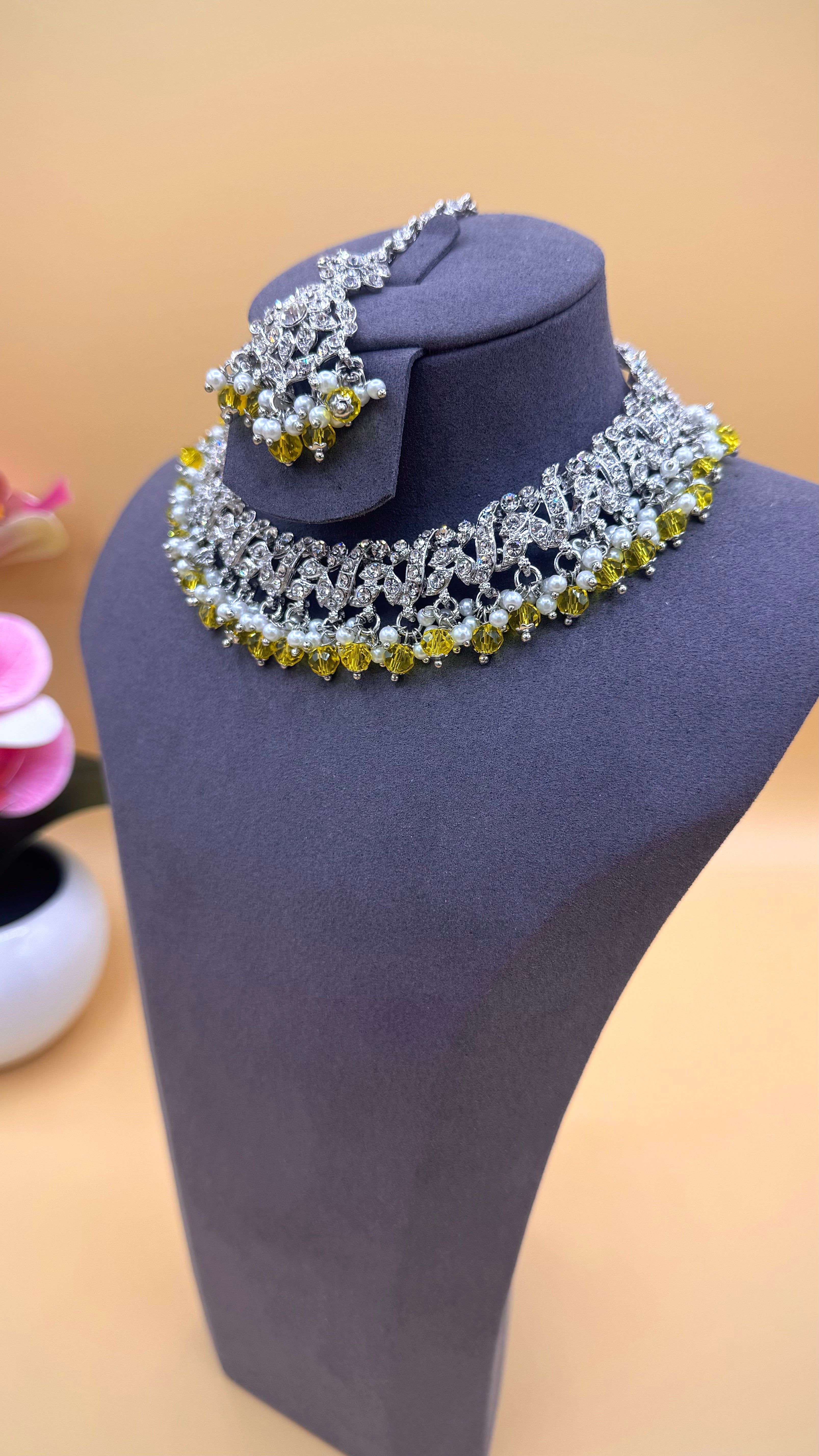 Soft golden Pearl Necklace Set