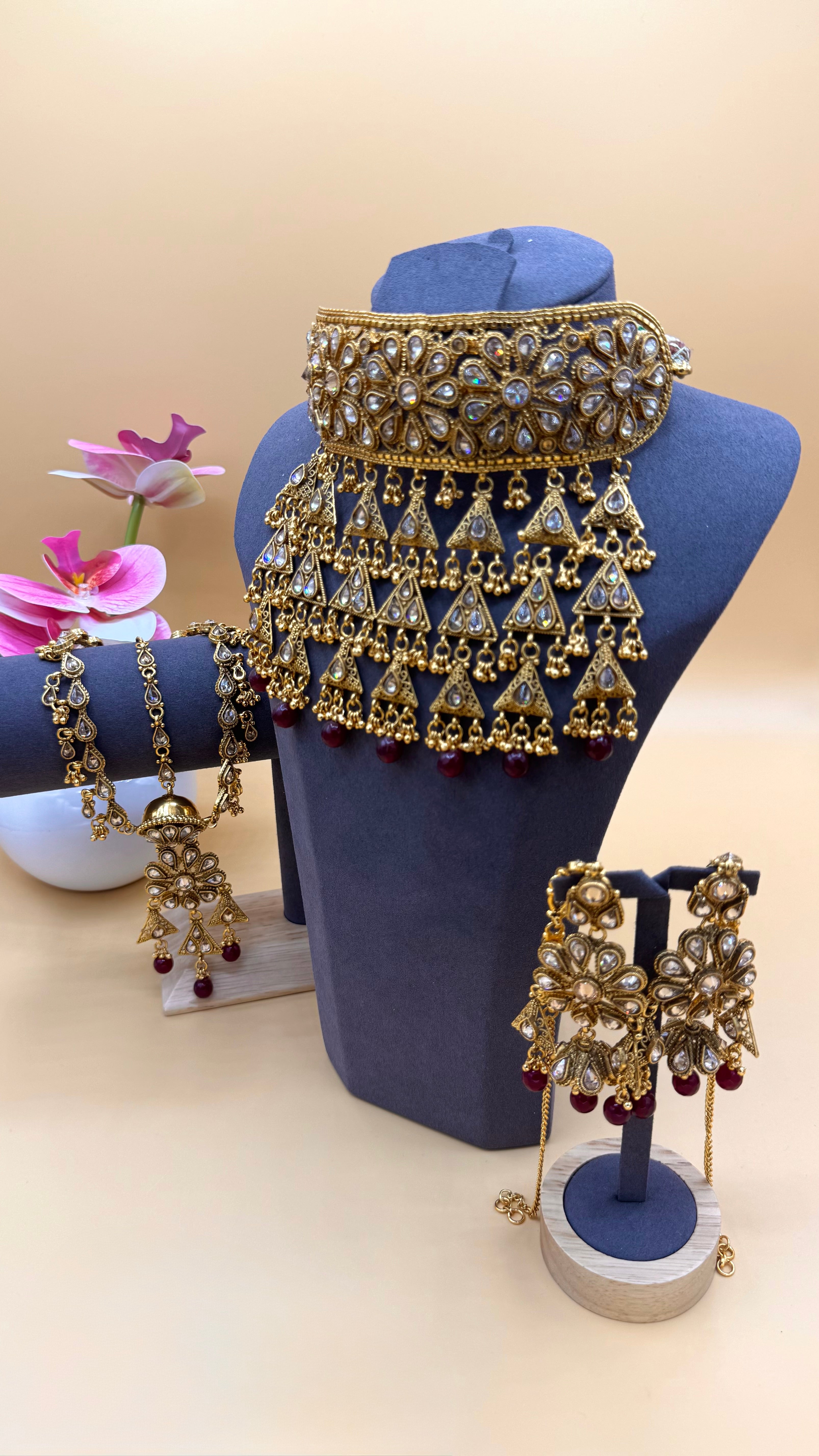 Zarina Bridal Ruby Gold Choker Set