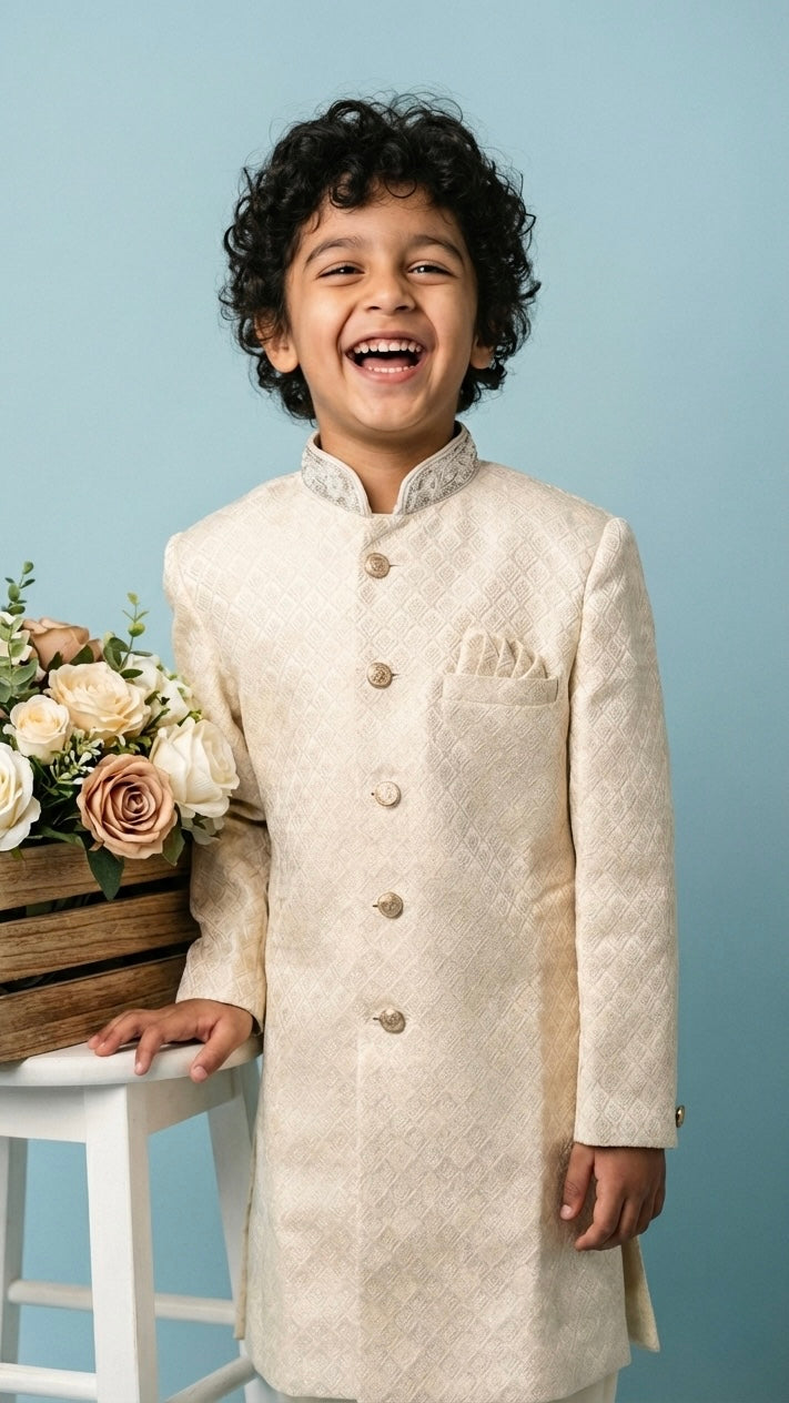 Majestic Gold Sherwani Set for Boys