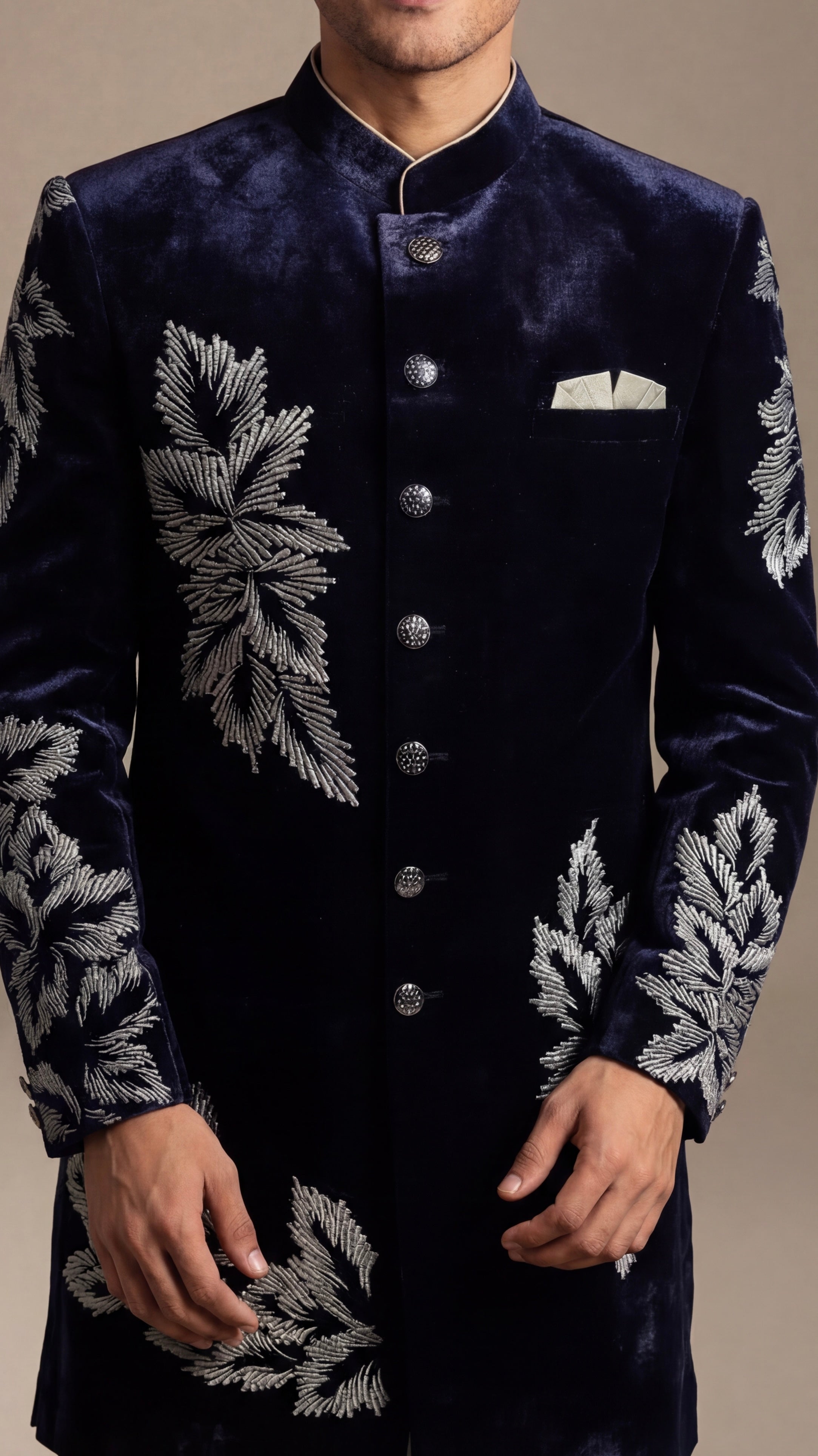 Midnight Blue Velvet Sherwani Set
