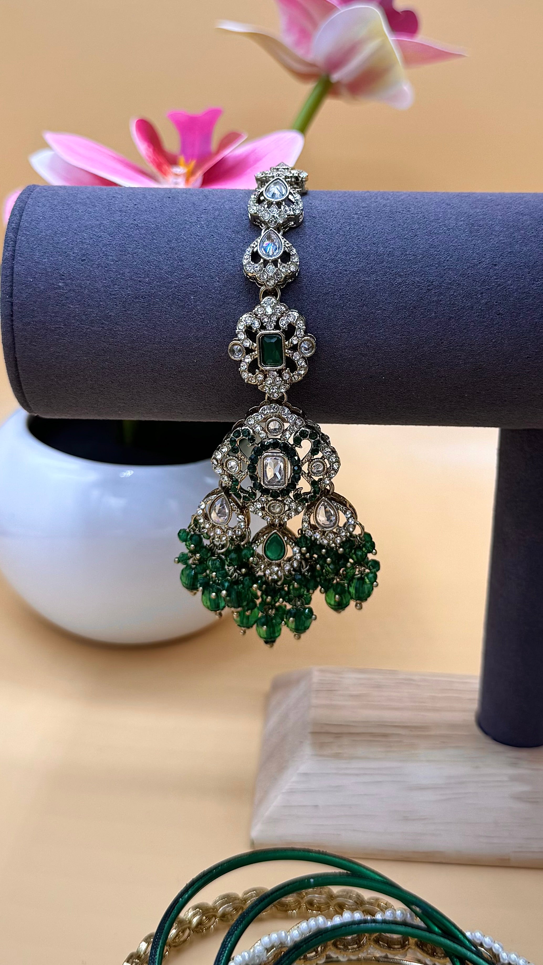 Emerald green Noor Bridal necklace Set