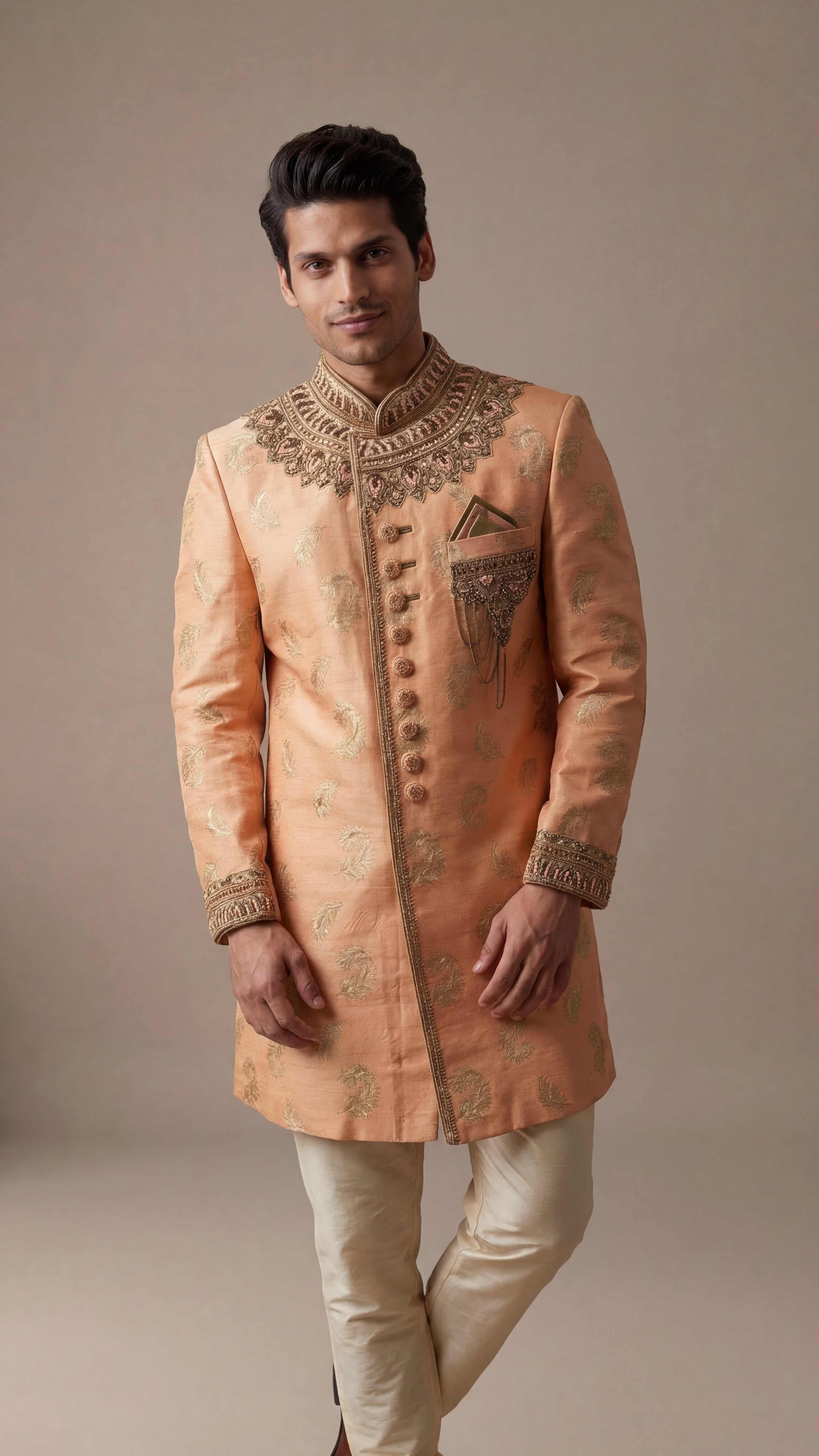 Sunset Peach Regal Sherwani Set