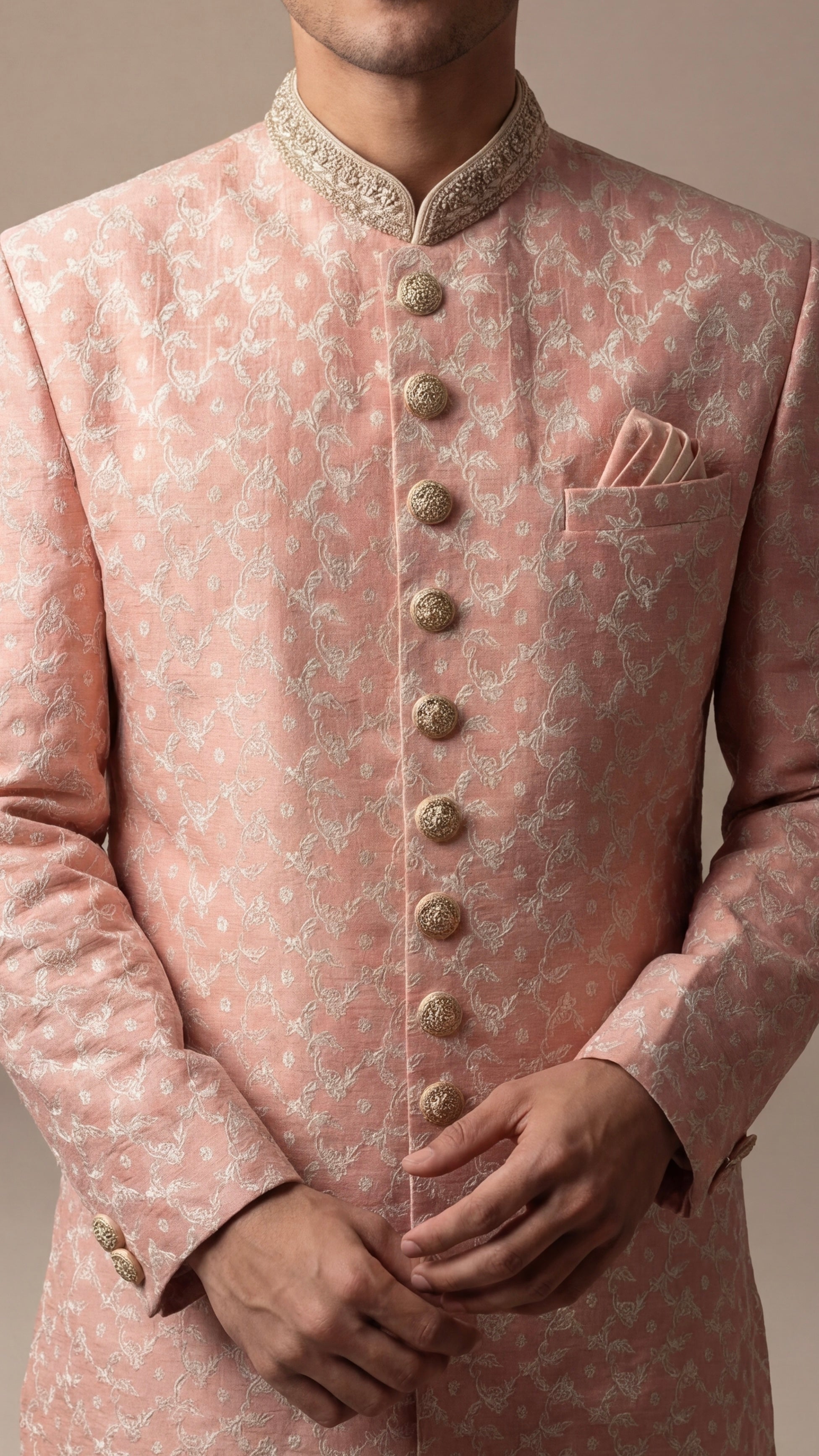 Coral Pink Classic Sherwani Set