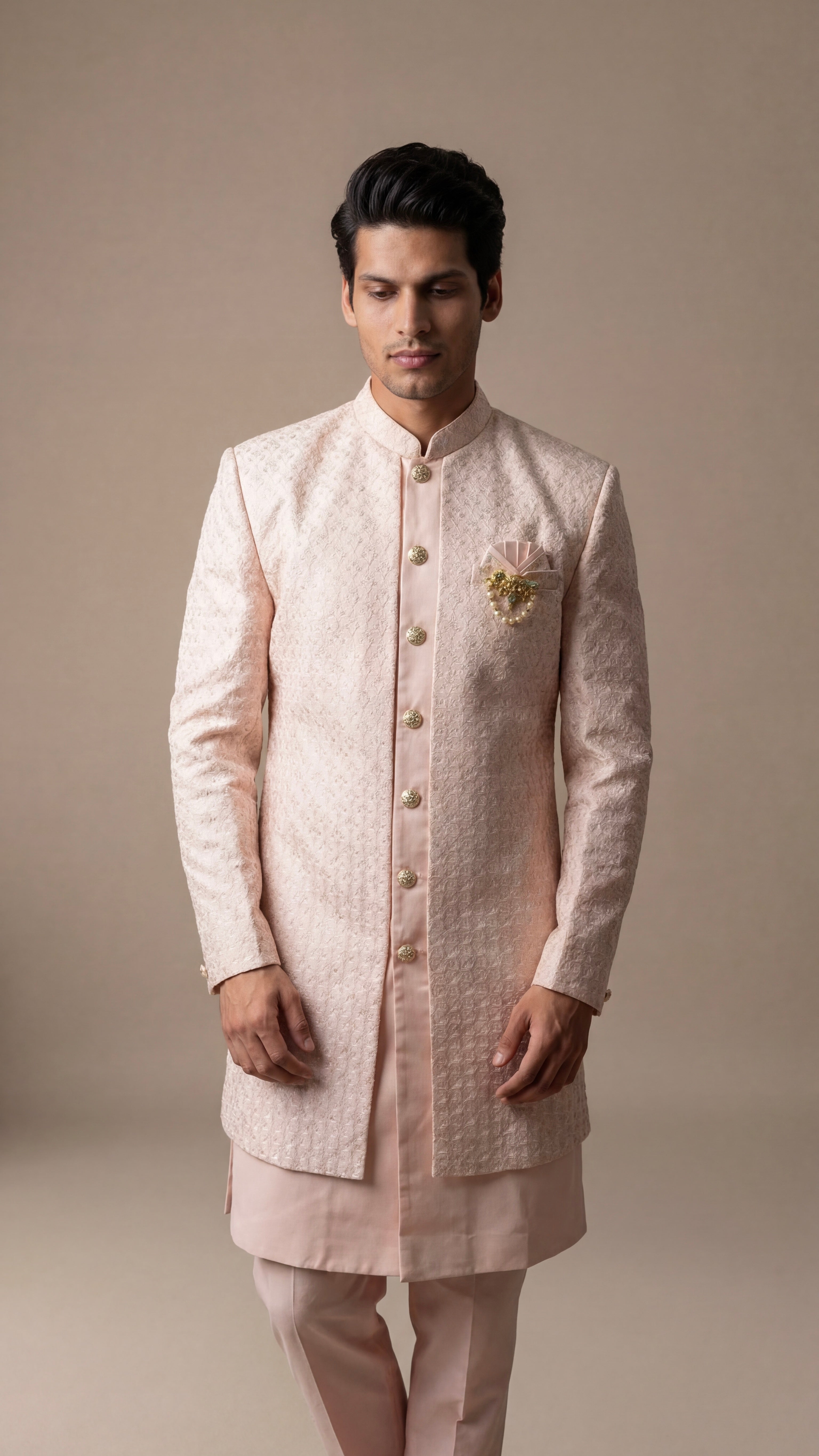 Powder Blush Layered Sherwani Set