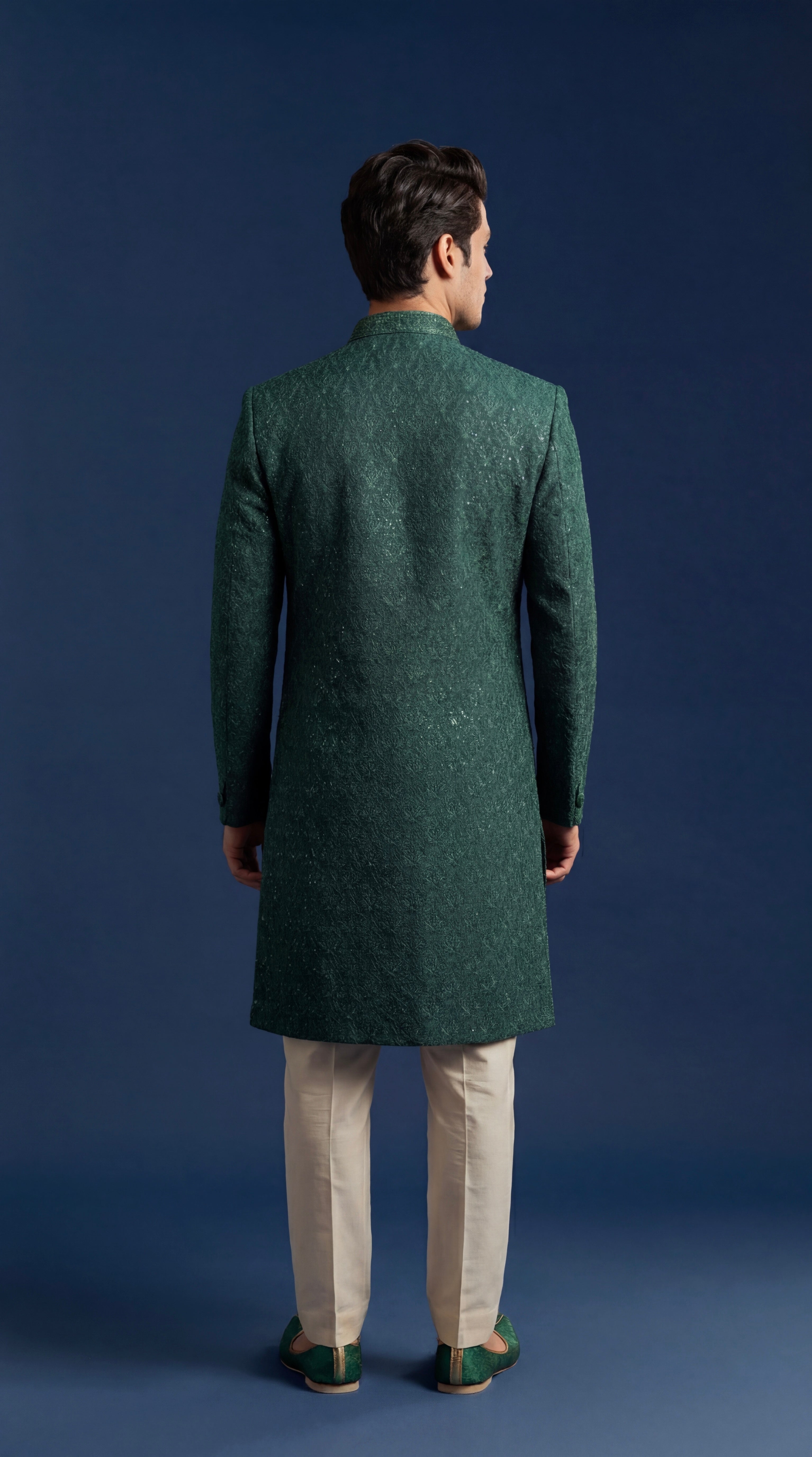 Forest Green Sherwani Set For Men