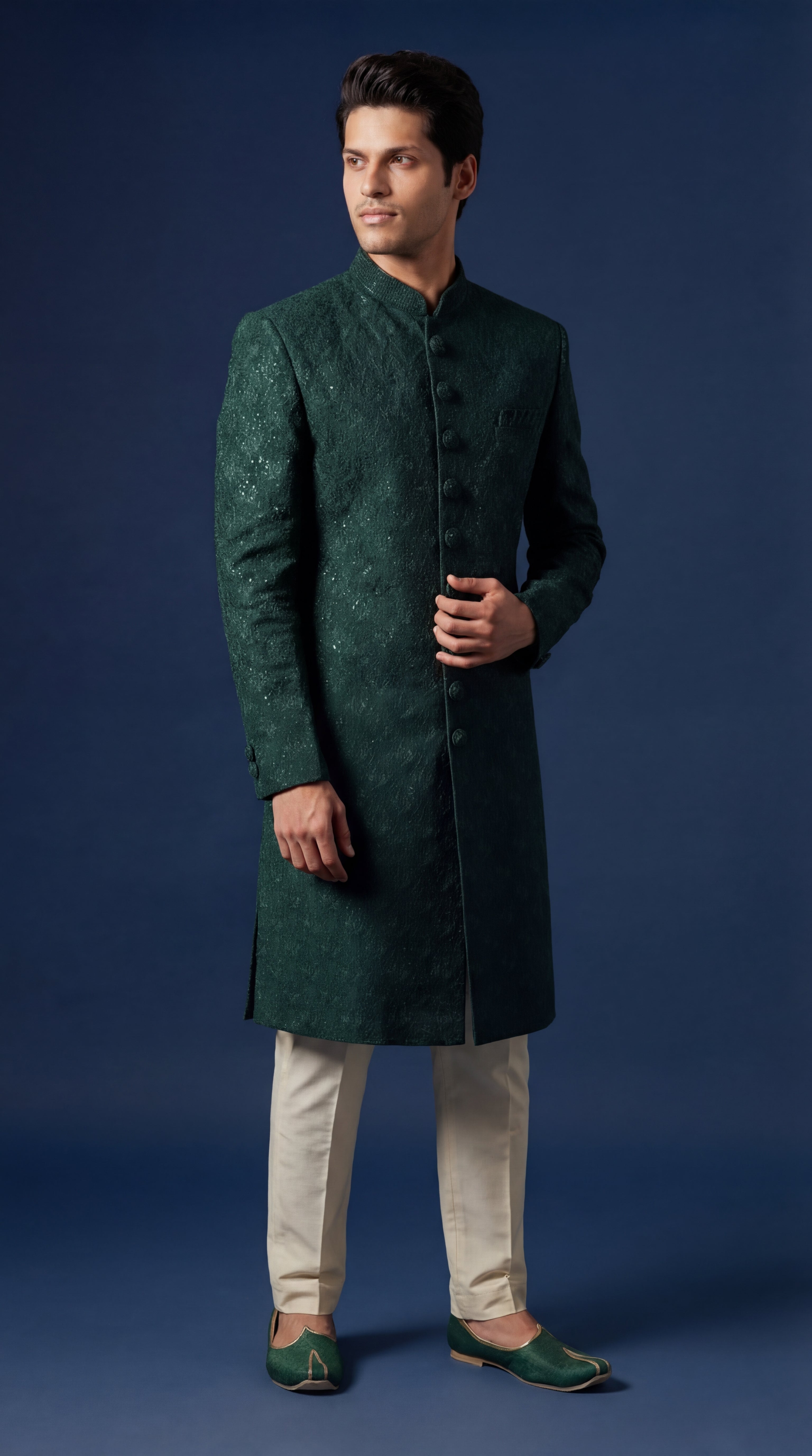 Forest Green Sherwani Set For Men