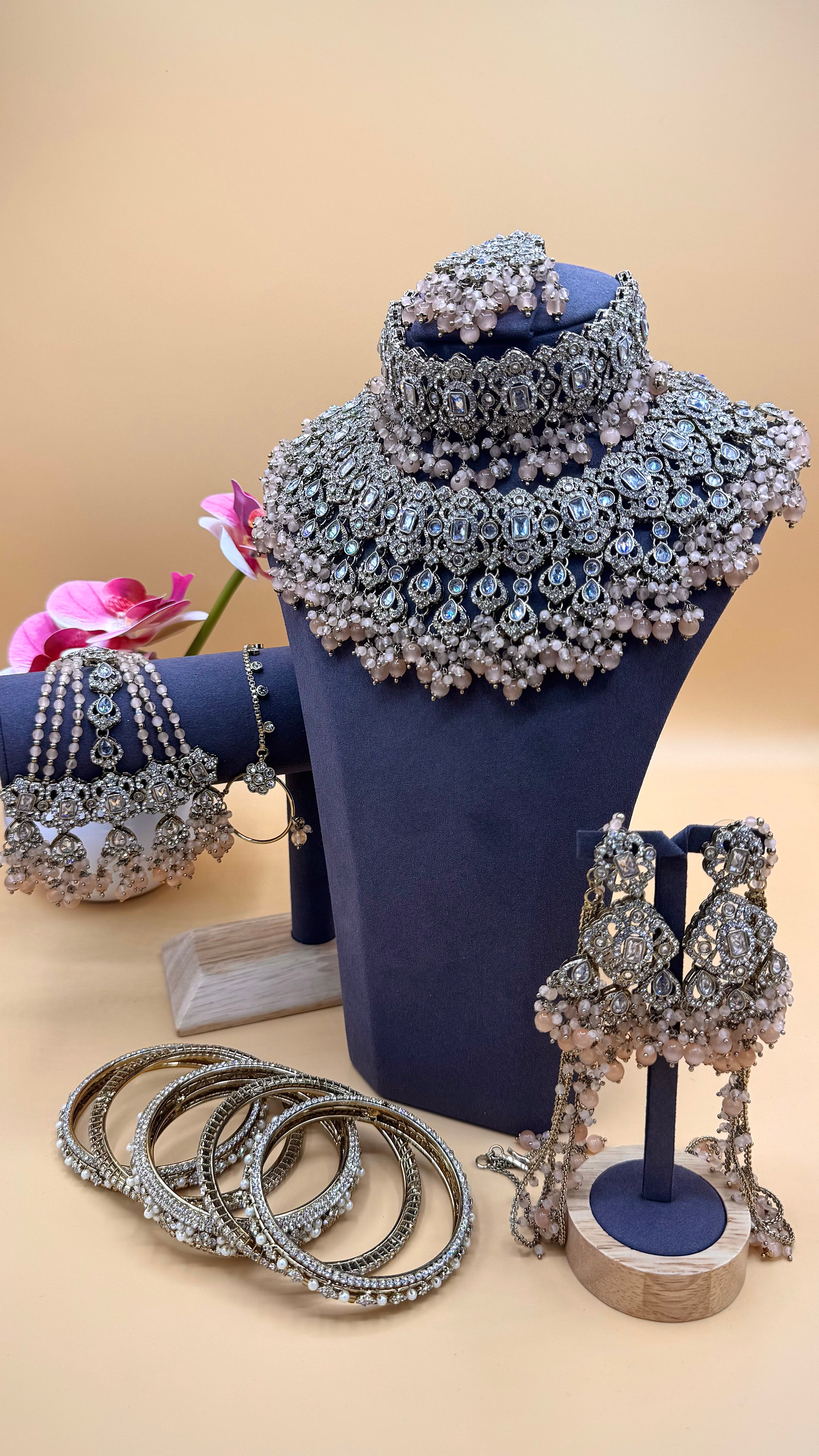 Champagne Glow bridal necklace Set