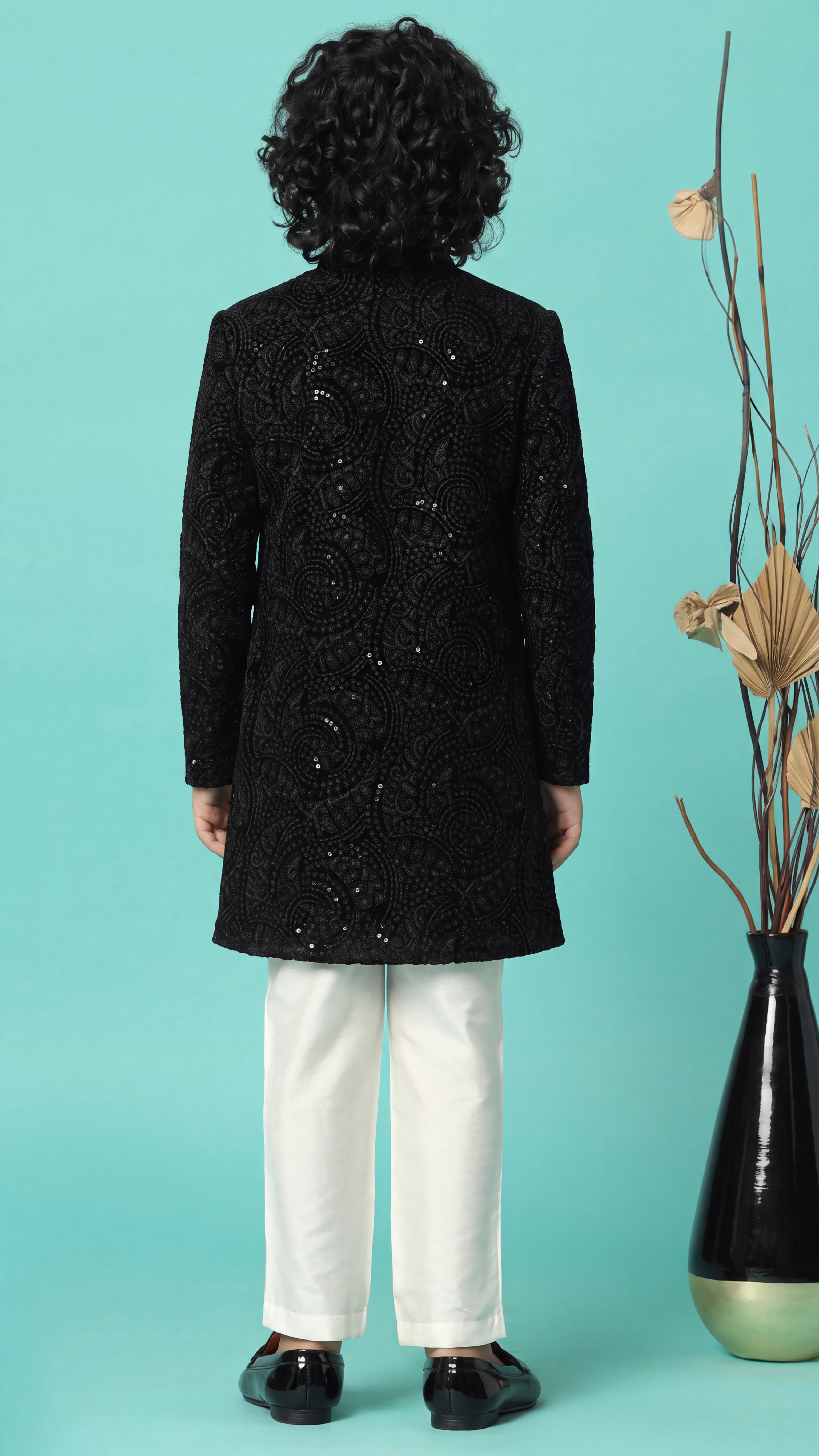 Siyah Sherwani Set For Boys