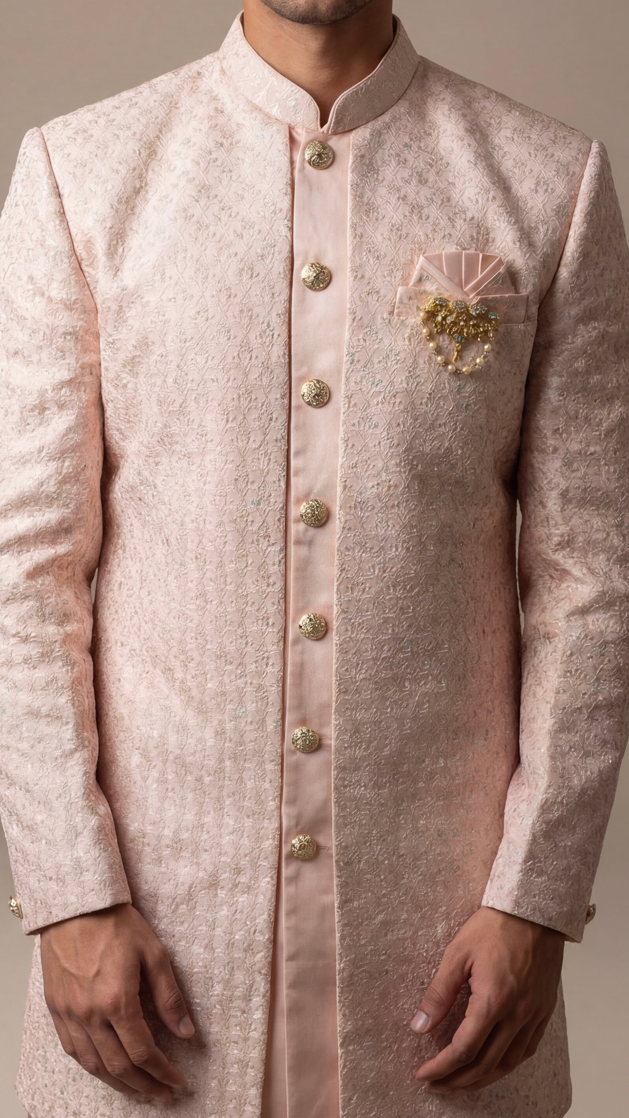 Powder Blush Layered Sherwani Set