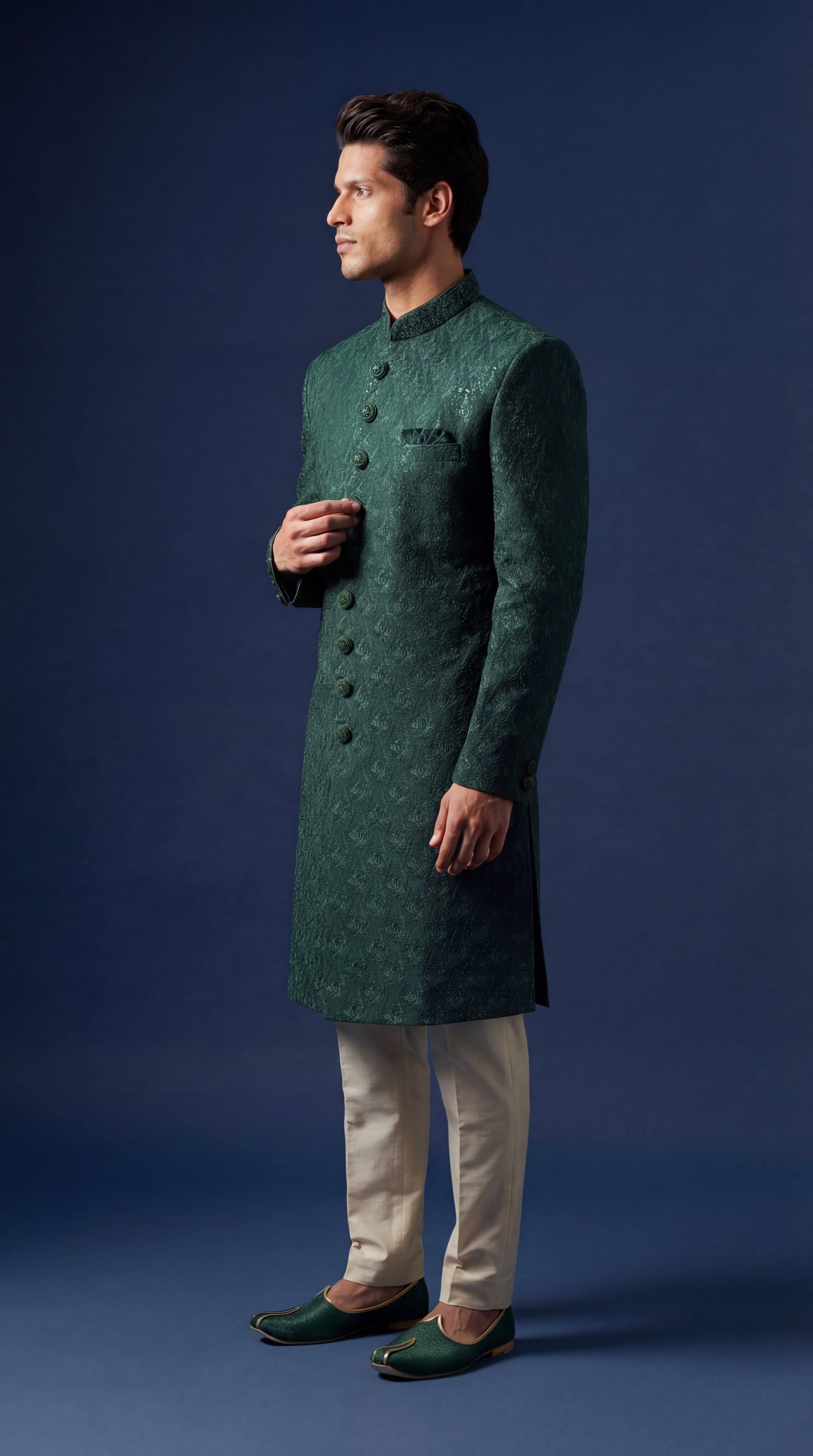Forest Green Sherwani Set For Men