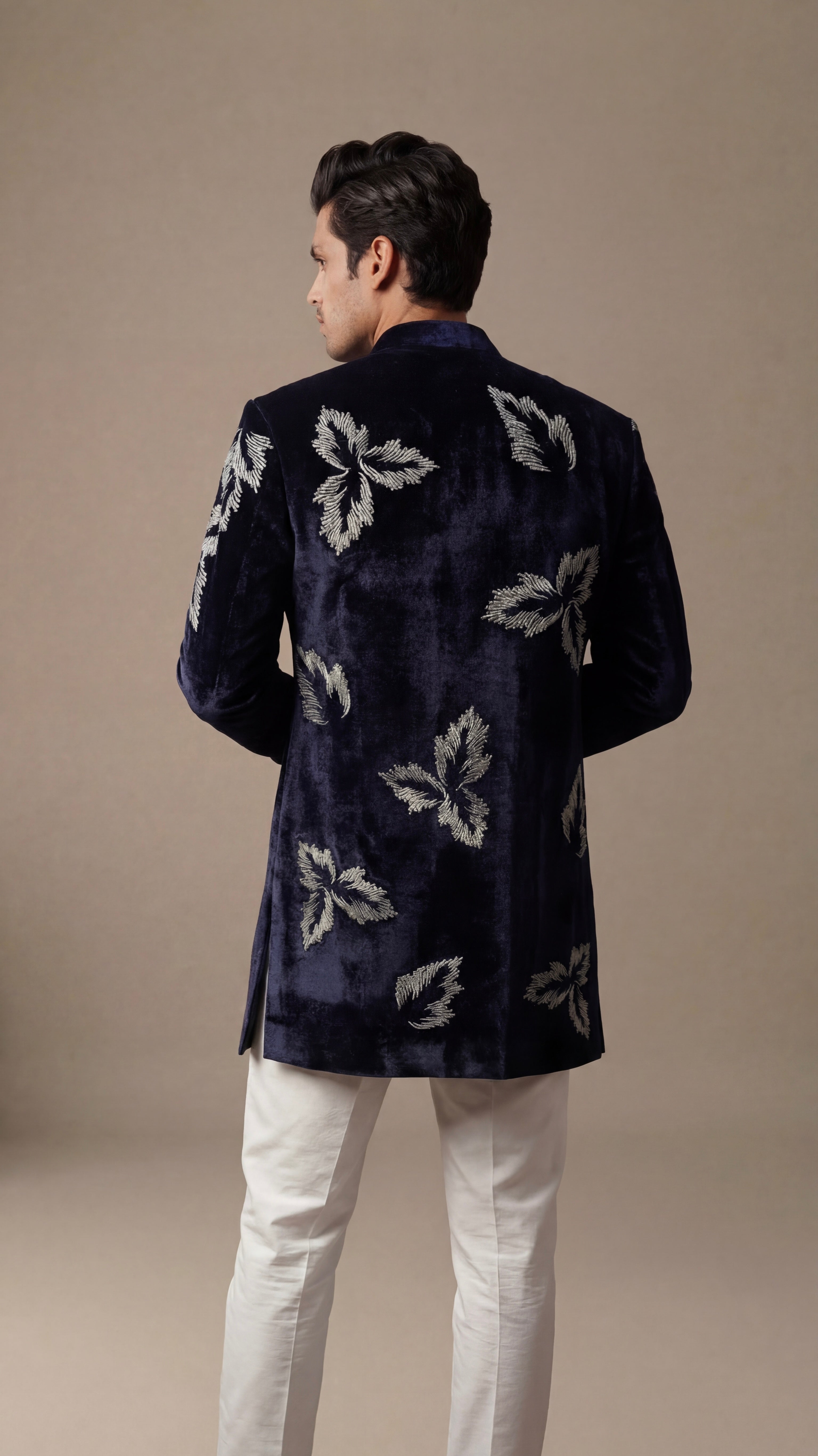 Midnight Blue Velvet Sherwani Set