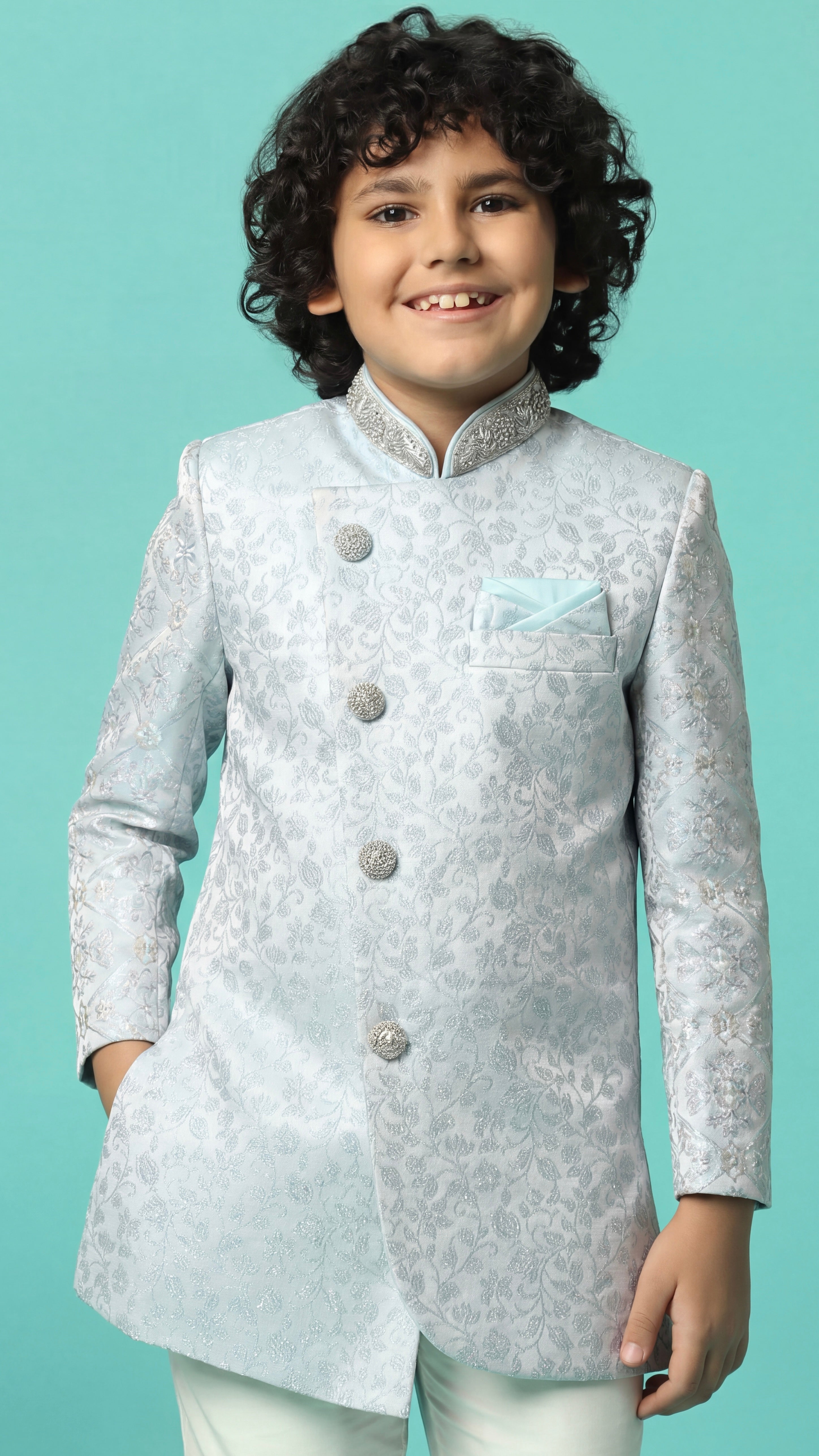 Ice Blue sherwani set for boys