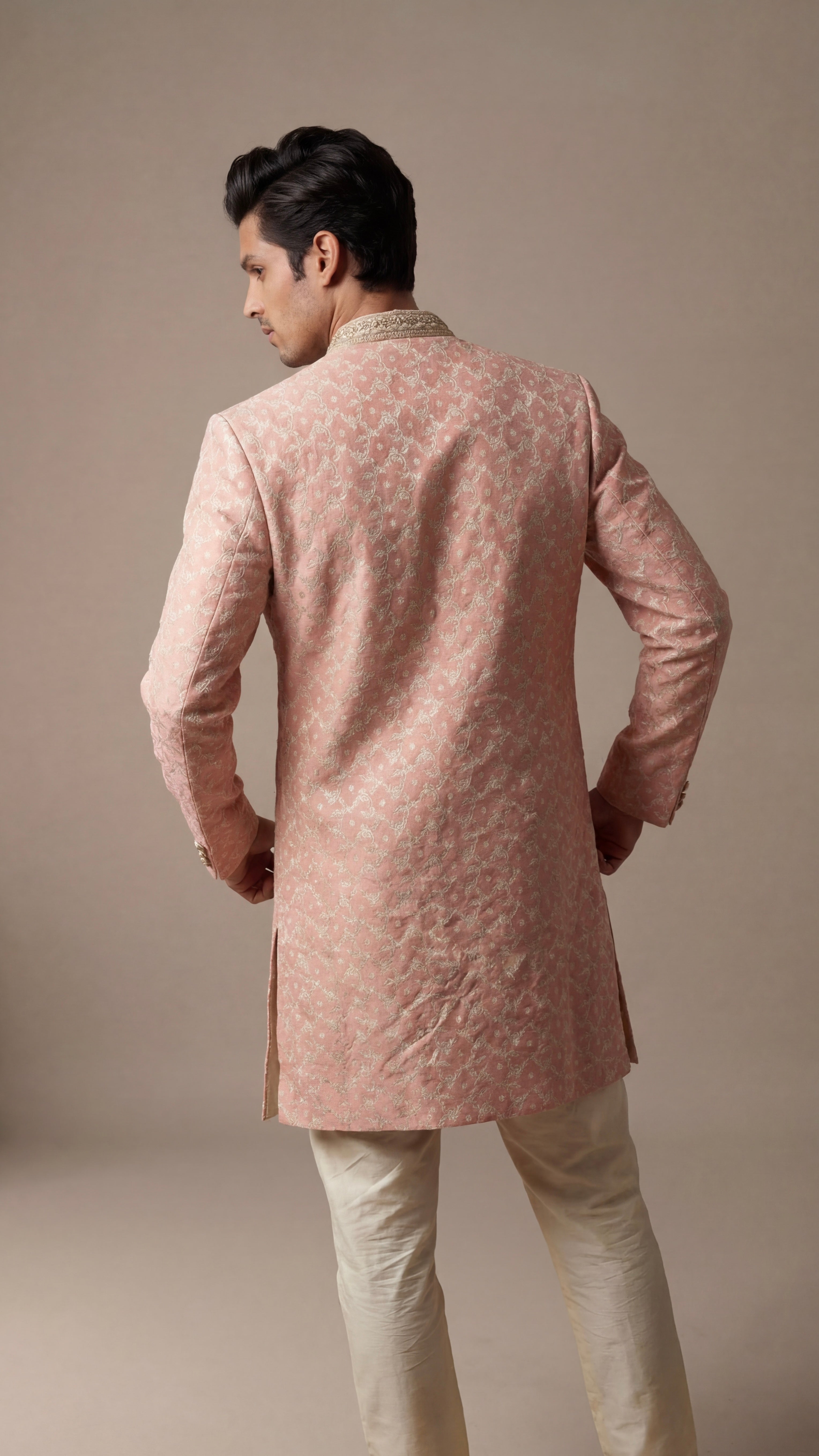Coral Pink Classic Sherwani Set