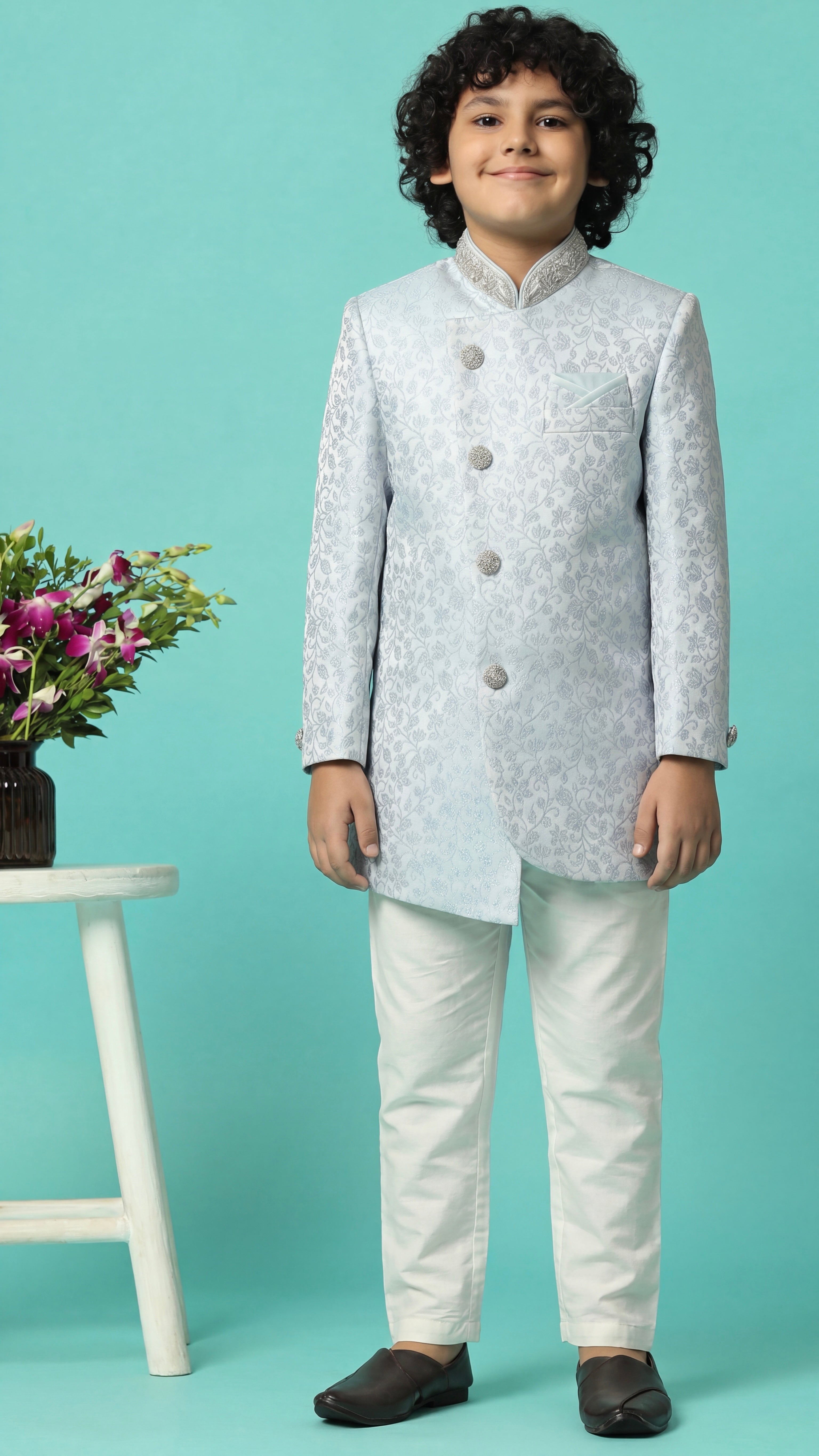 Ice Blue sherwani set for boys