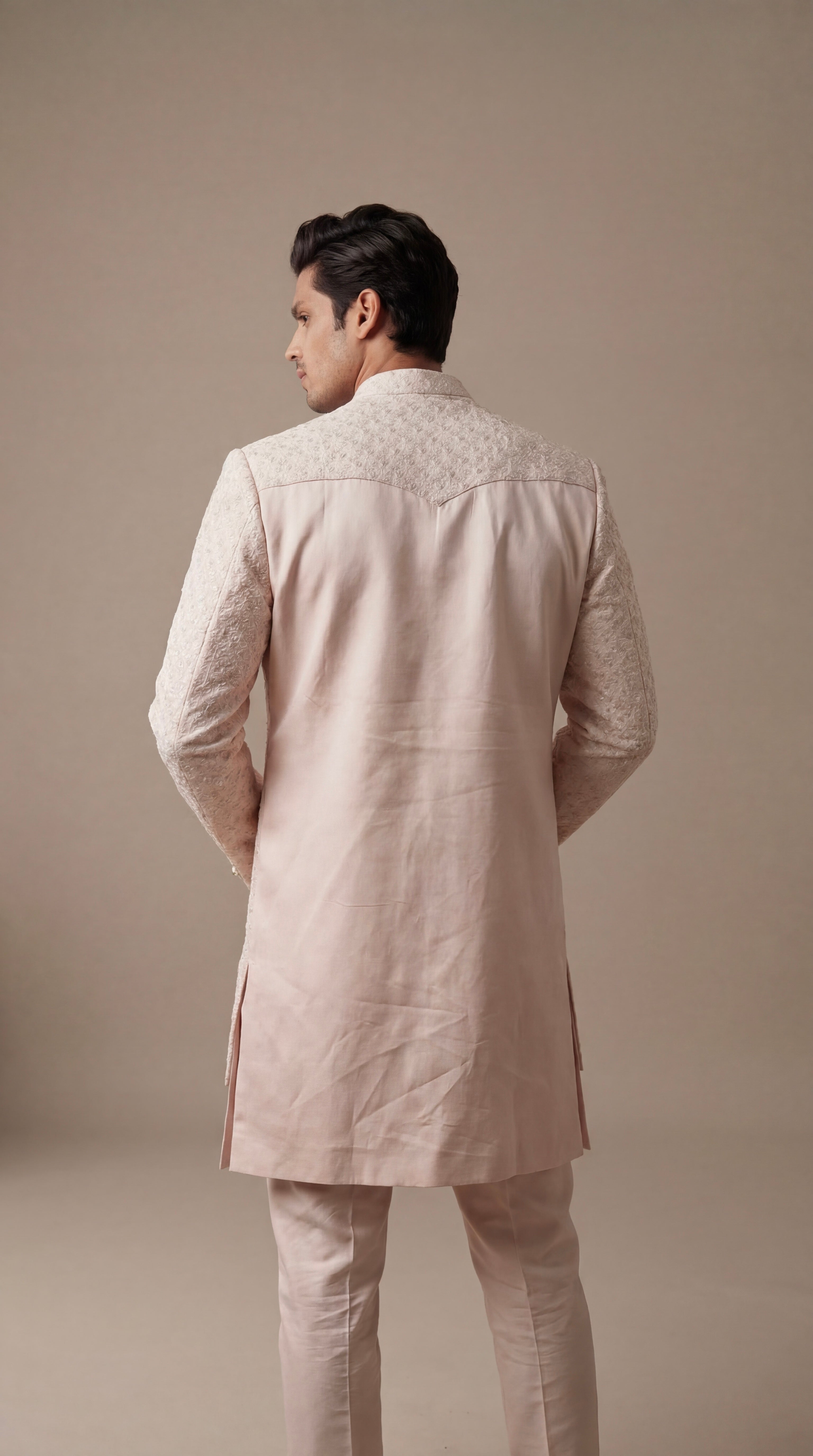 Powder Blush Layered Sherwani Set