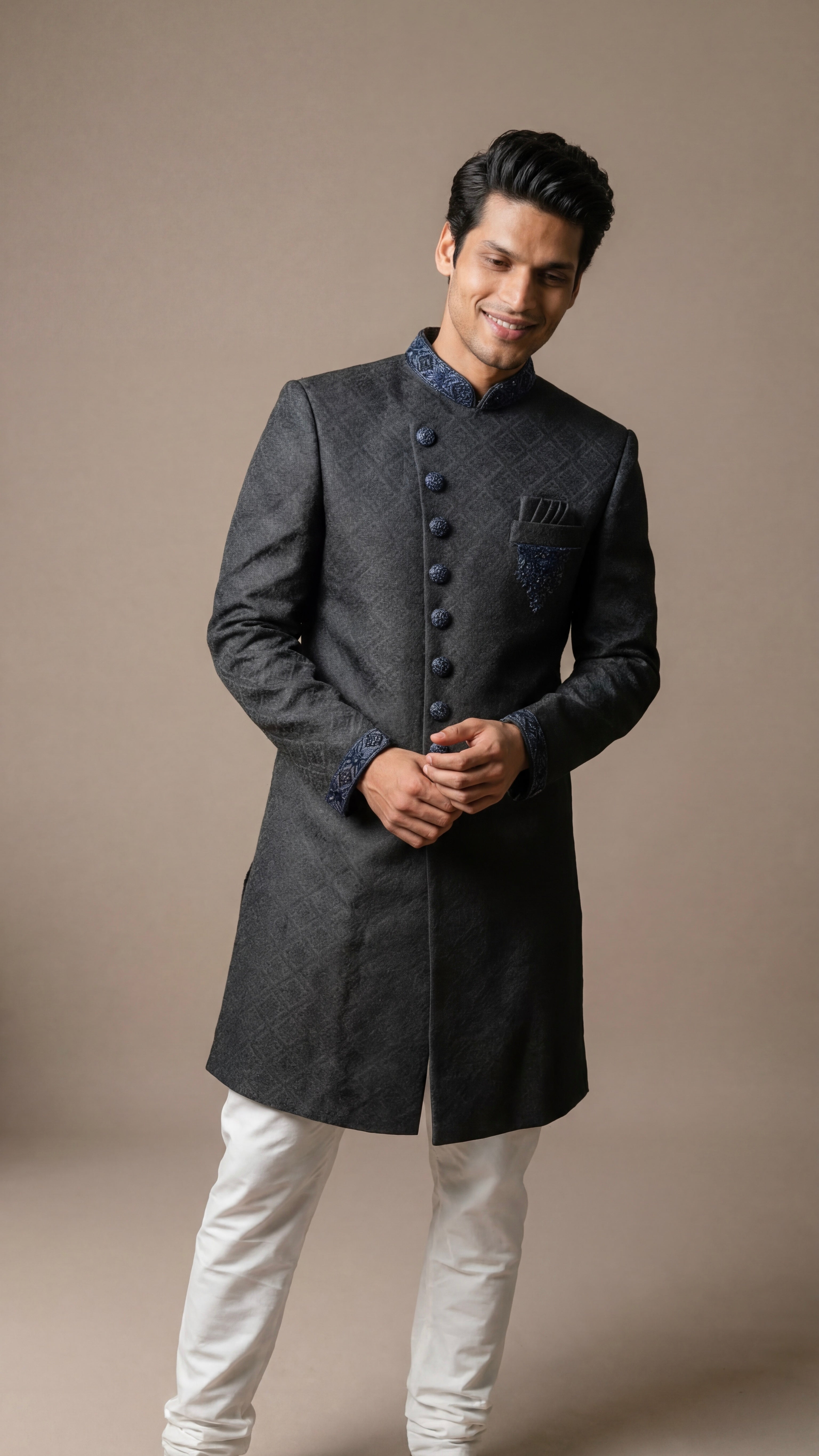 Charcoal Grey Classic Sherwani Set