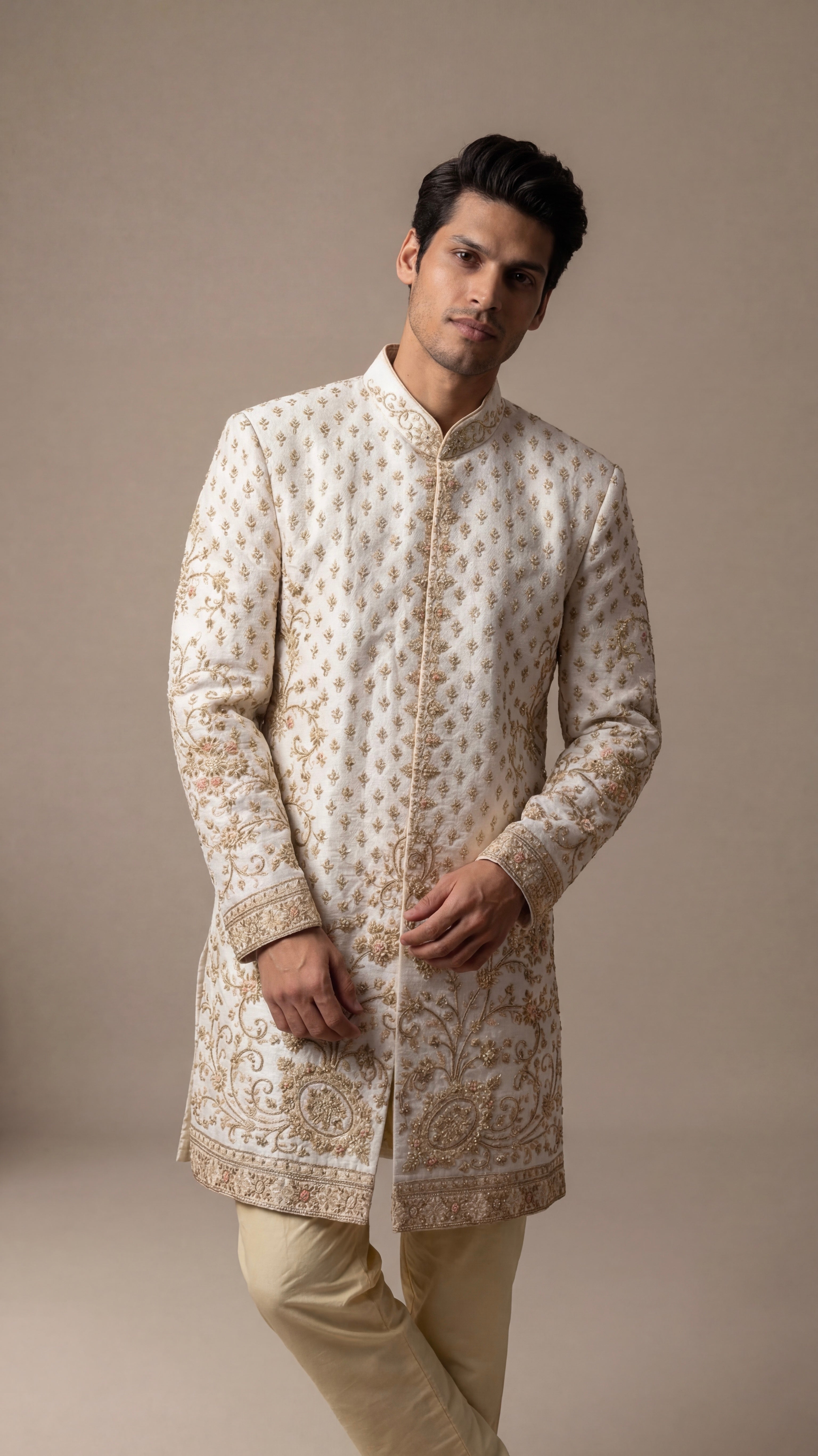 Royal Ivory Gold Sherwani Set
