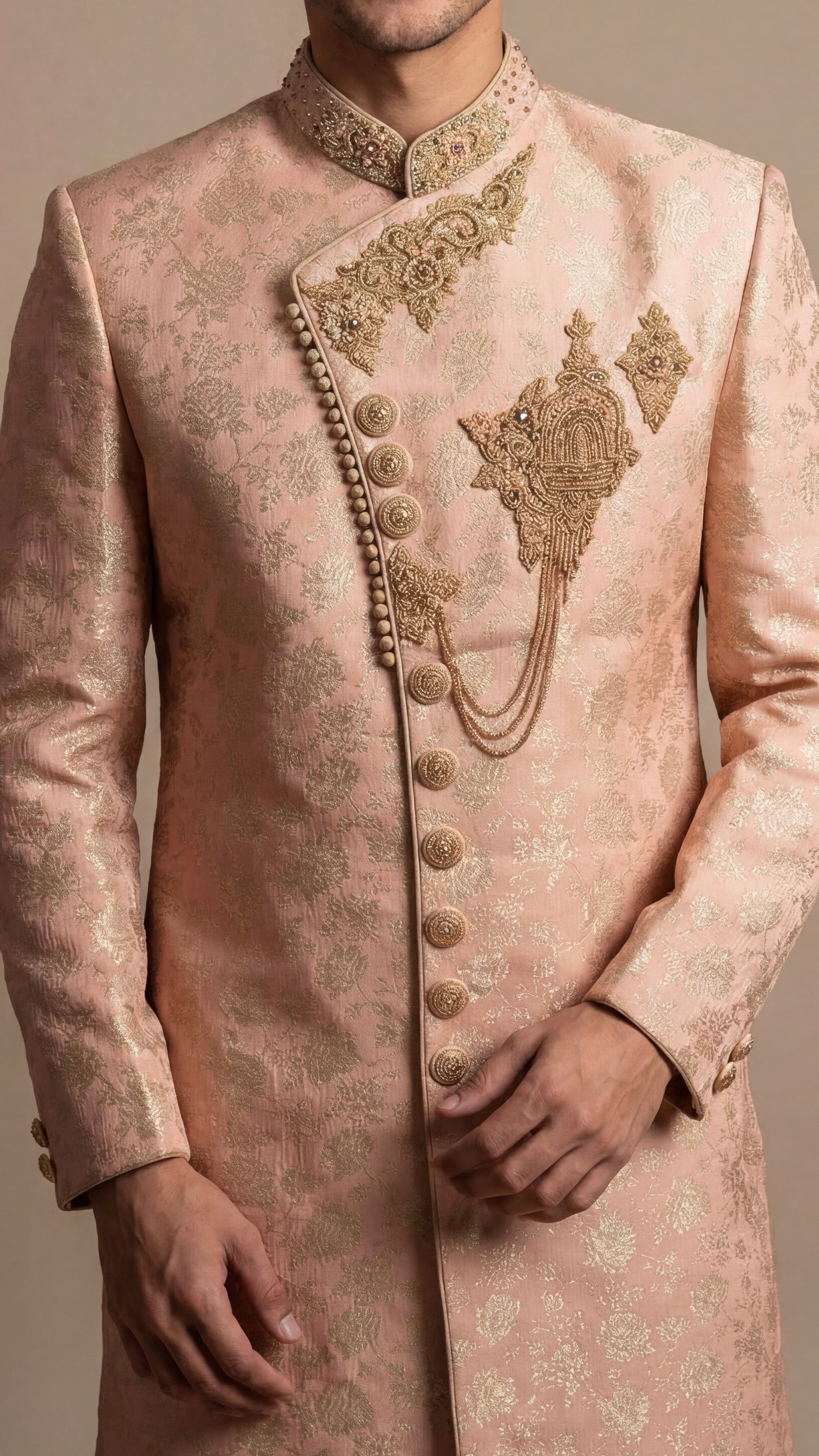 Royal Peach Embellished Sherwani Set