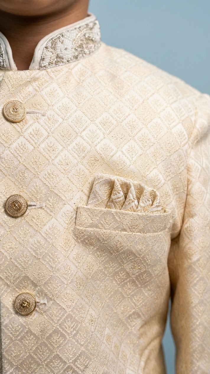 Majestic Gold Sherwani Set for Boys