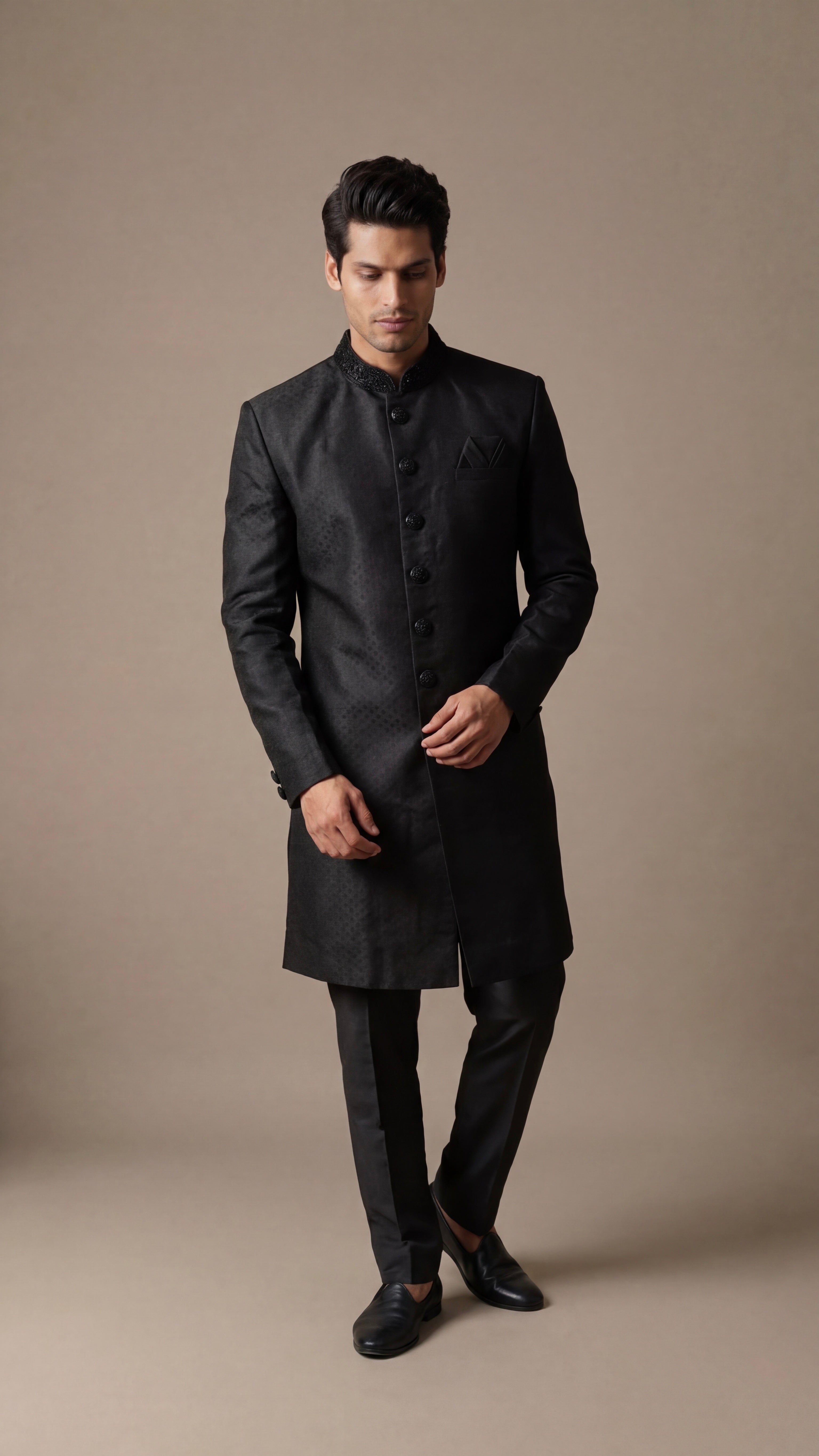 Jet Black Royal Sherwani Set