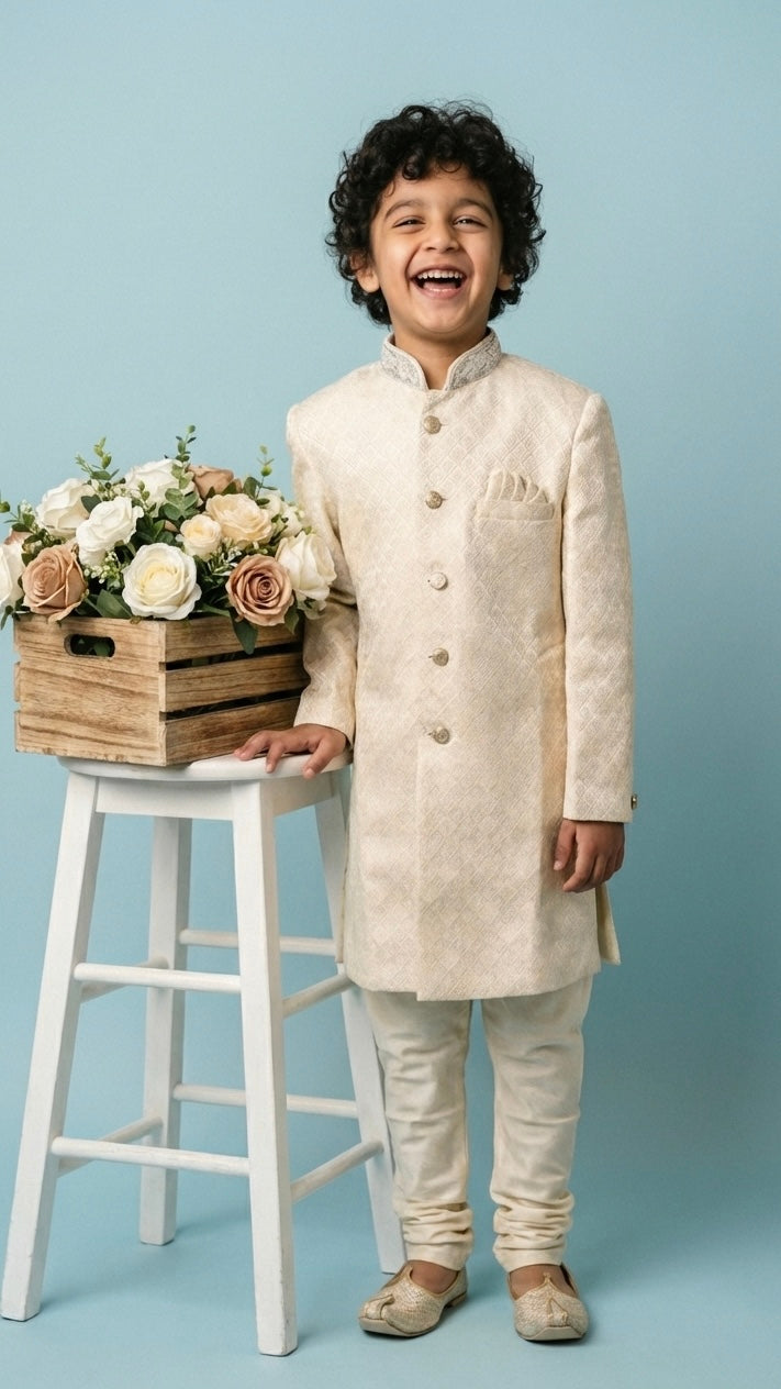 Majestic Gold Sherwani Set for Boys