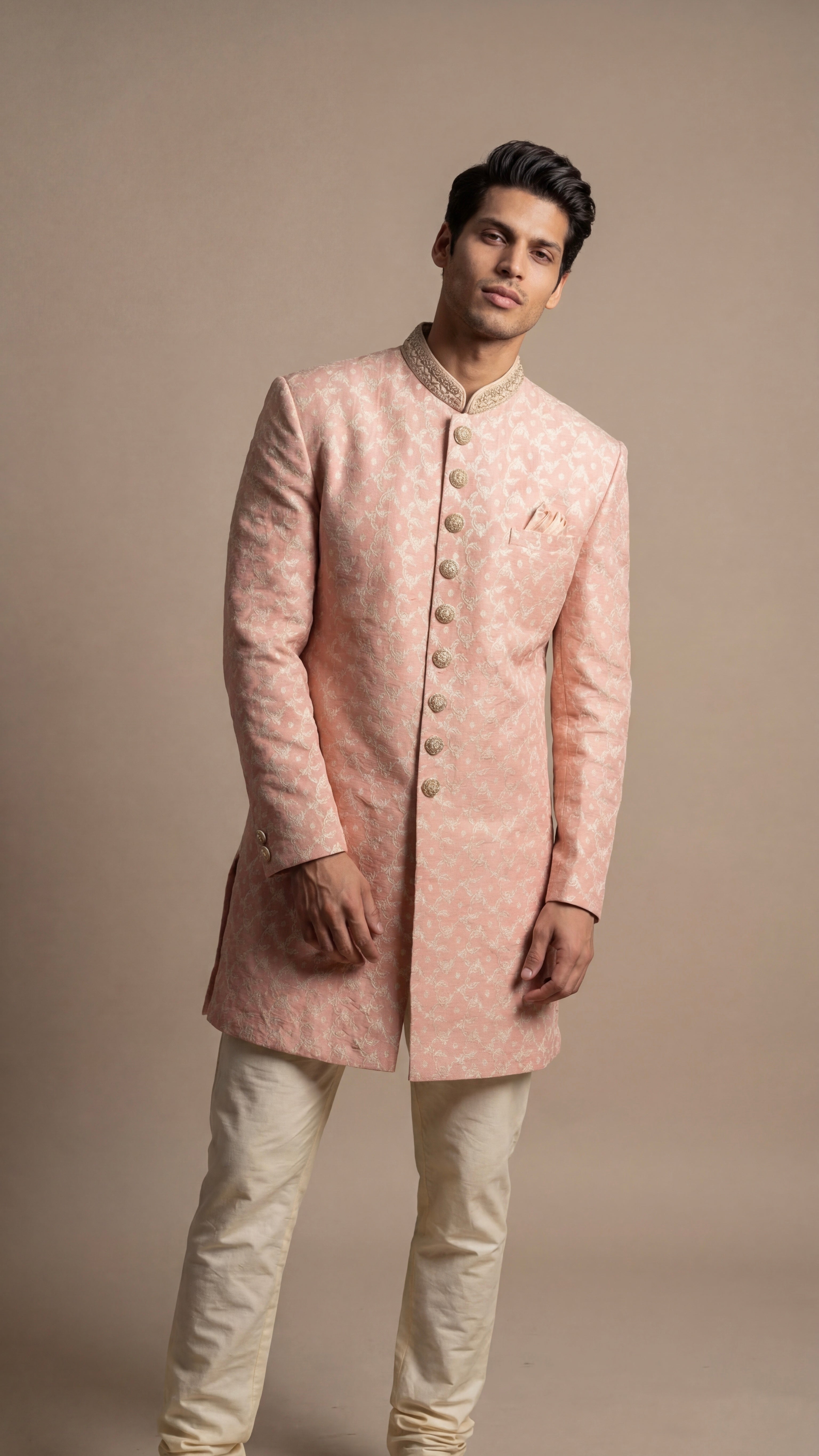 Coral Pink Classic Sherwani Set