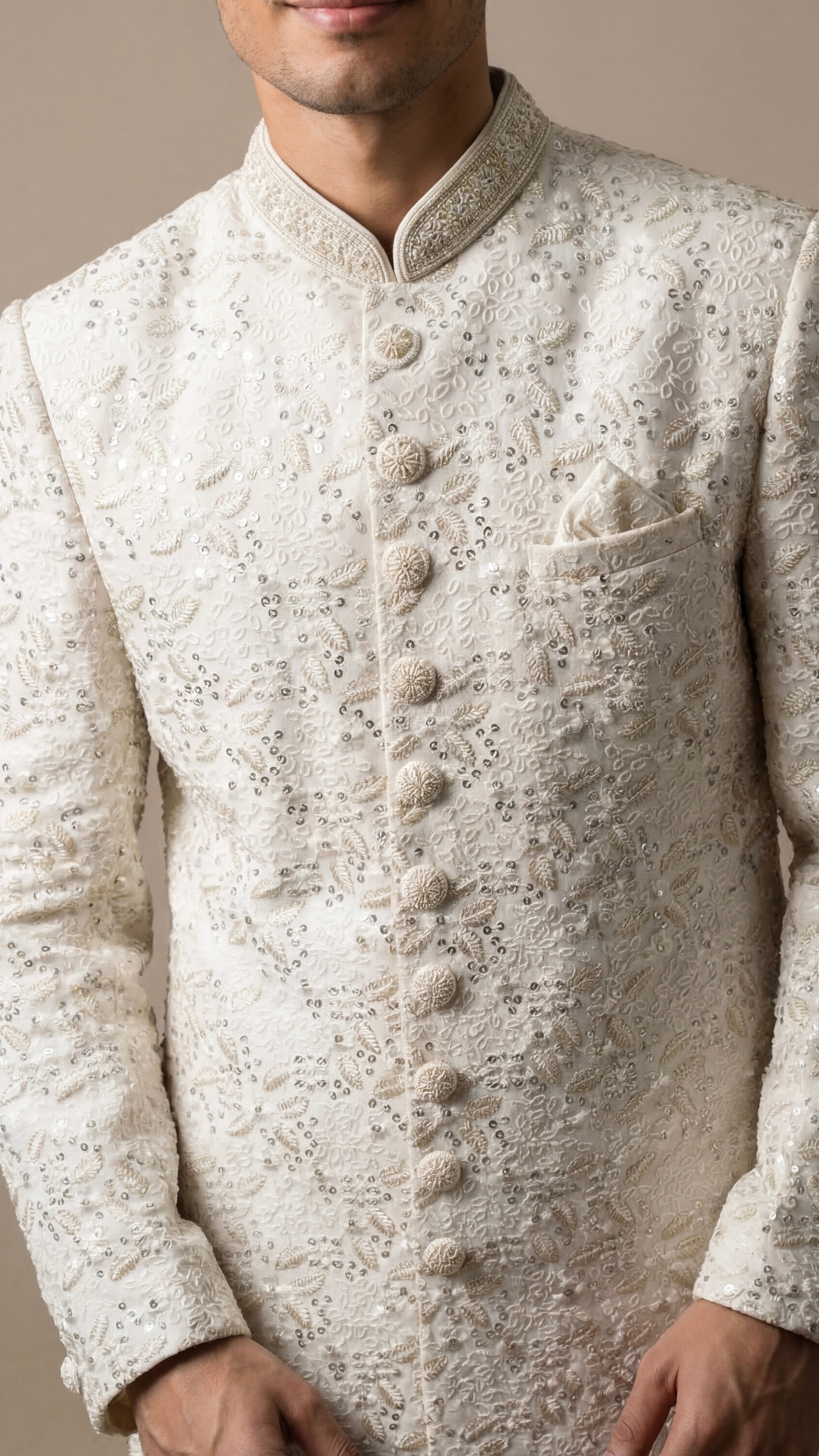 Ivory Pearl Embroidered Sherwani Set