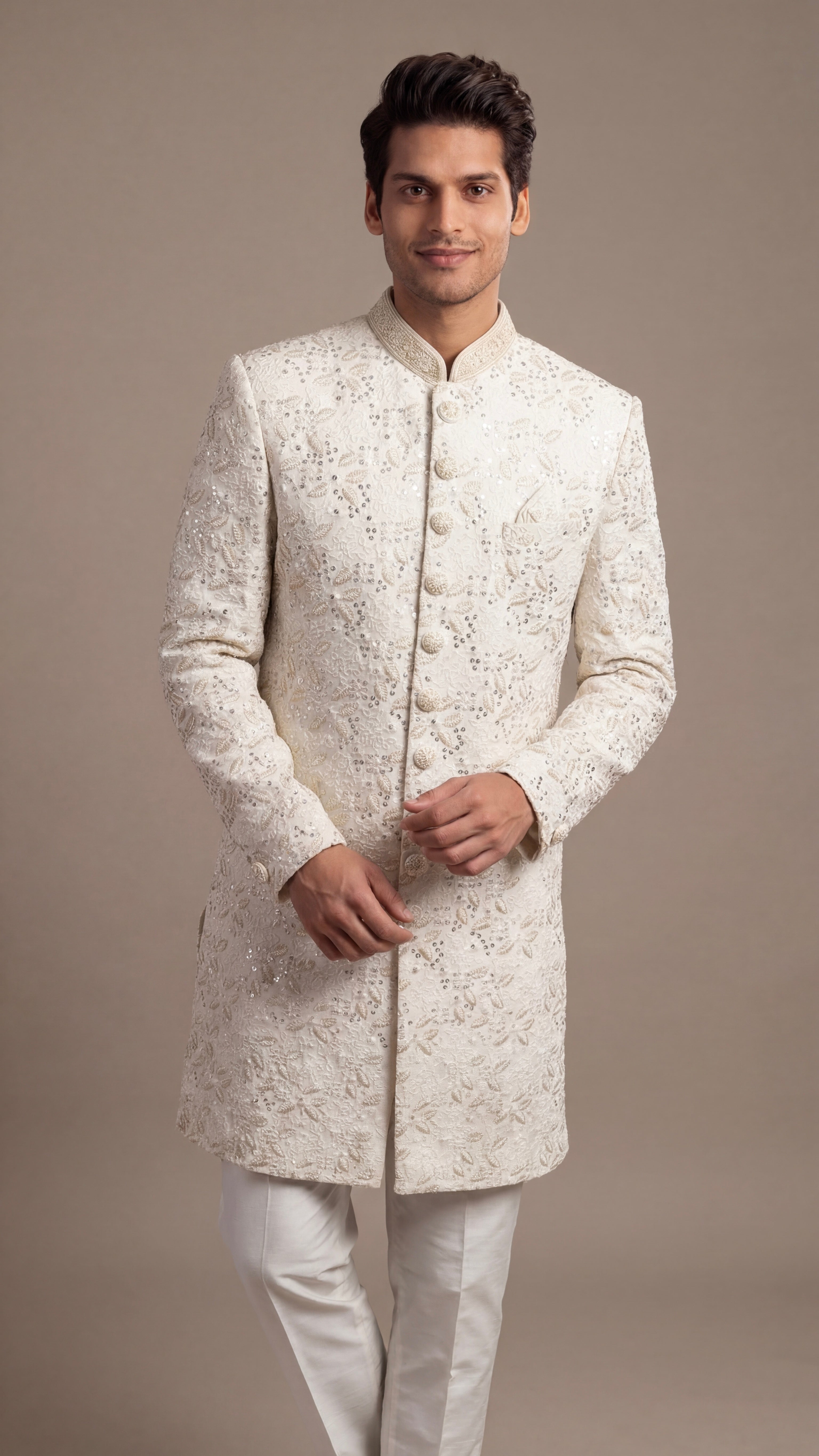 Ivory Pearl Embroidered Sherwani Set