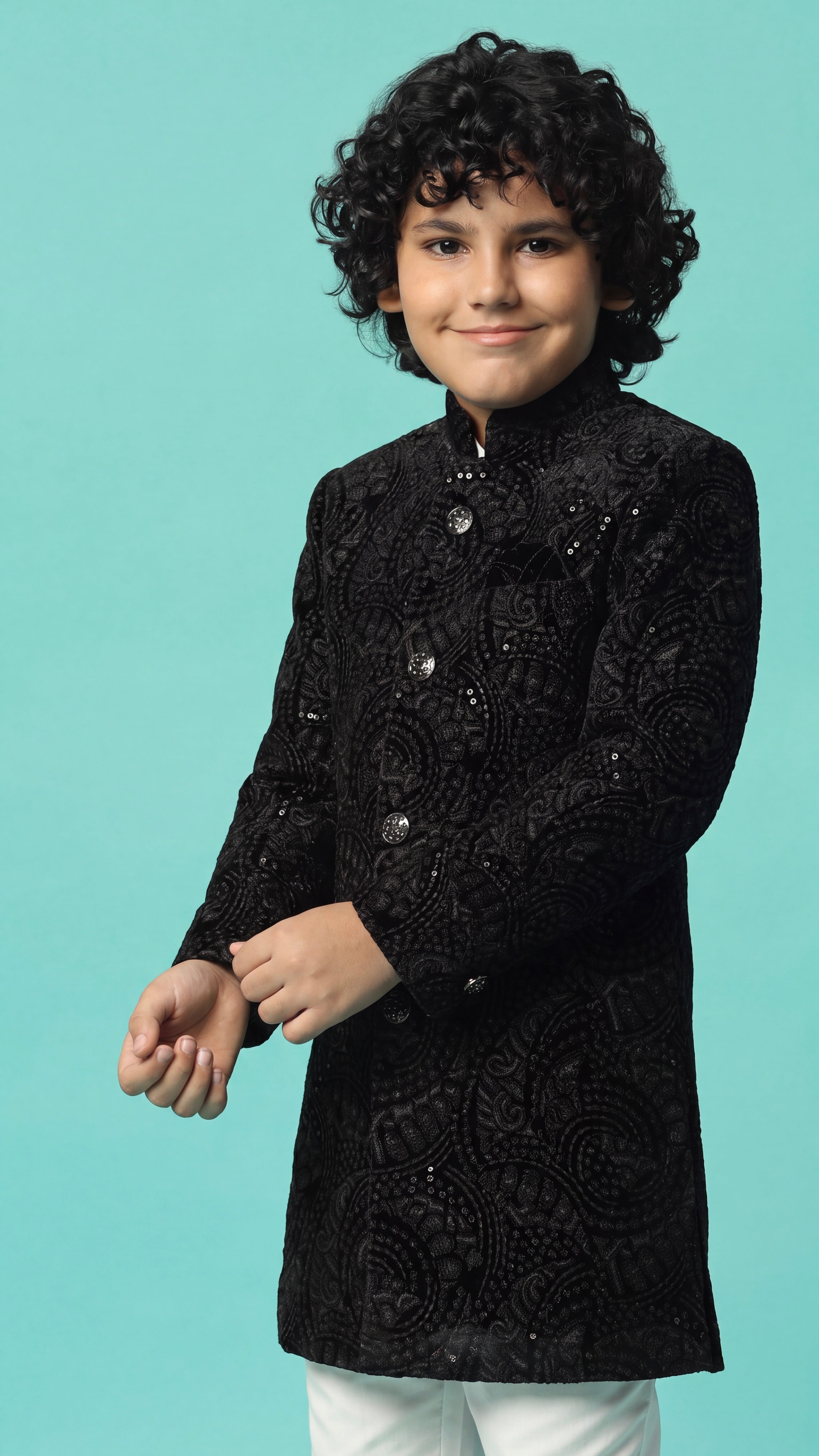 Siyah Sherwani Set For Boys