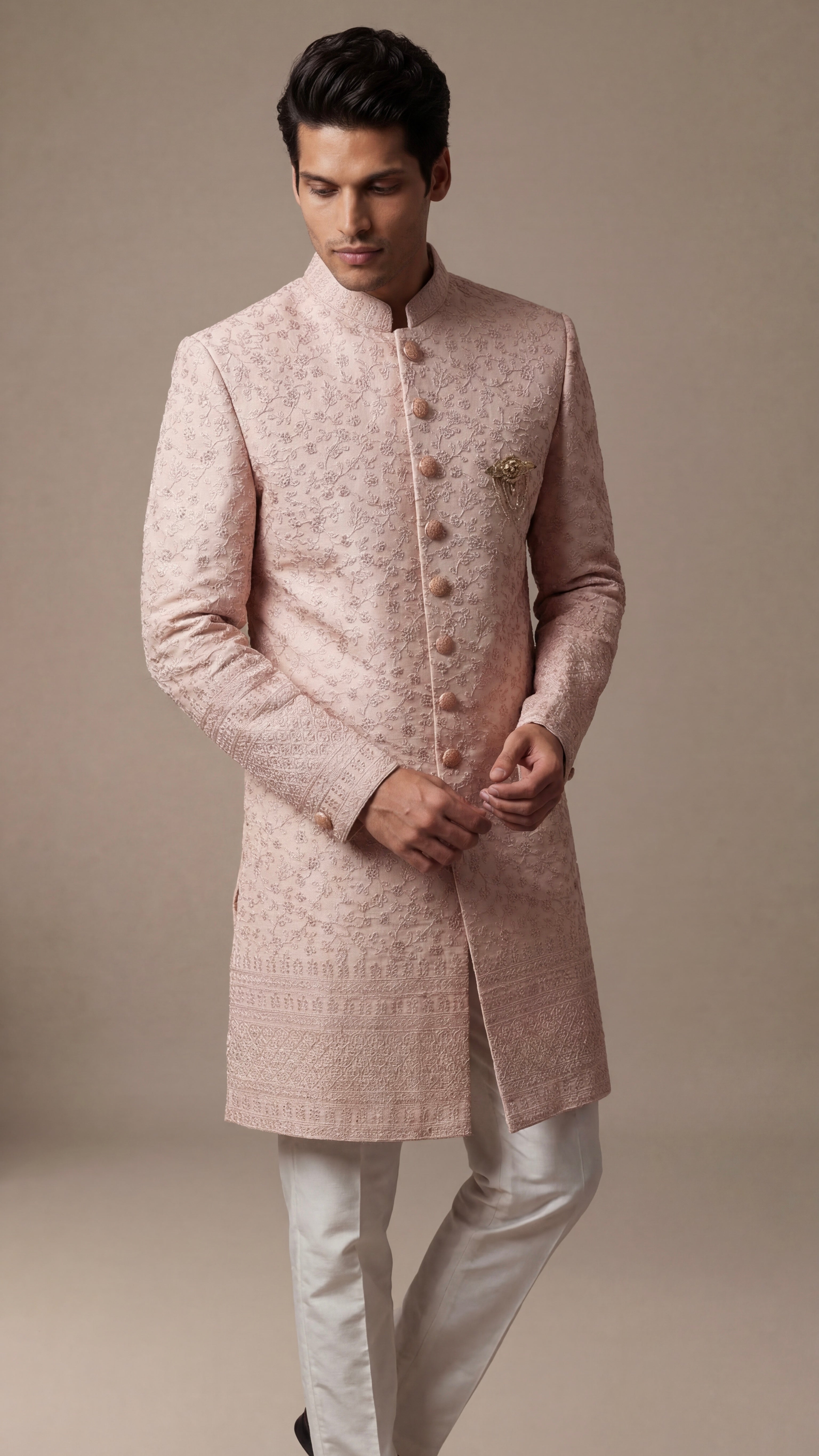 Blush Rose Embroidered Sherwani Set