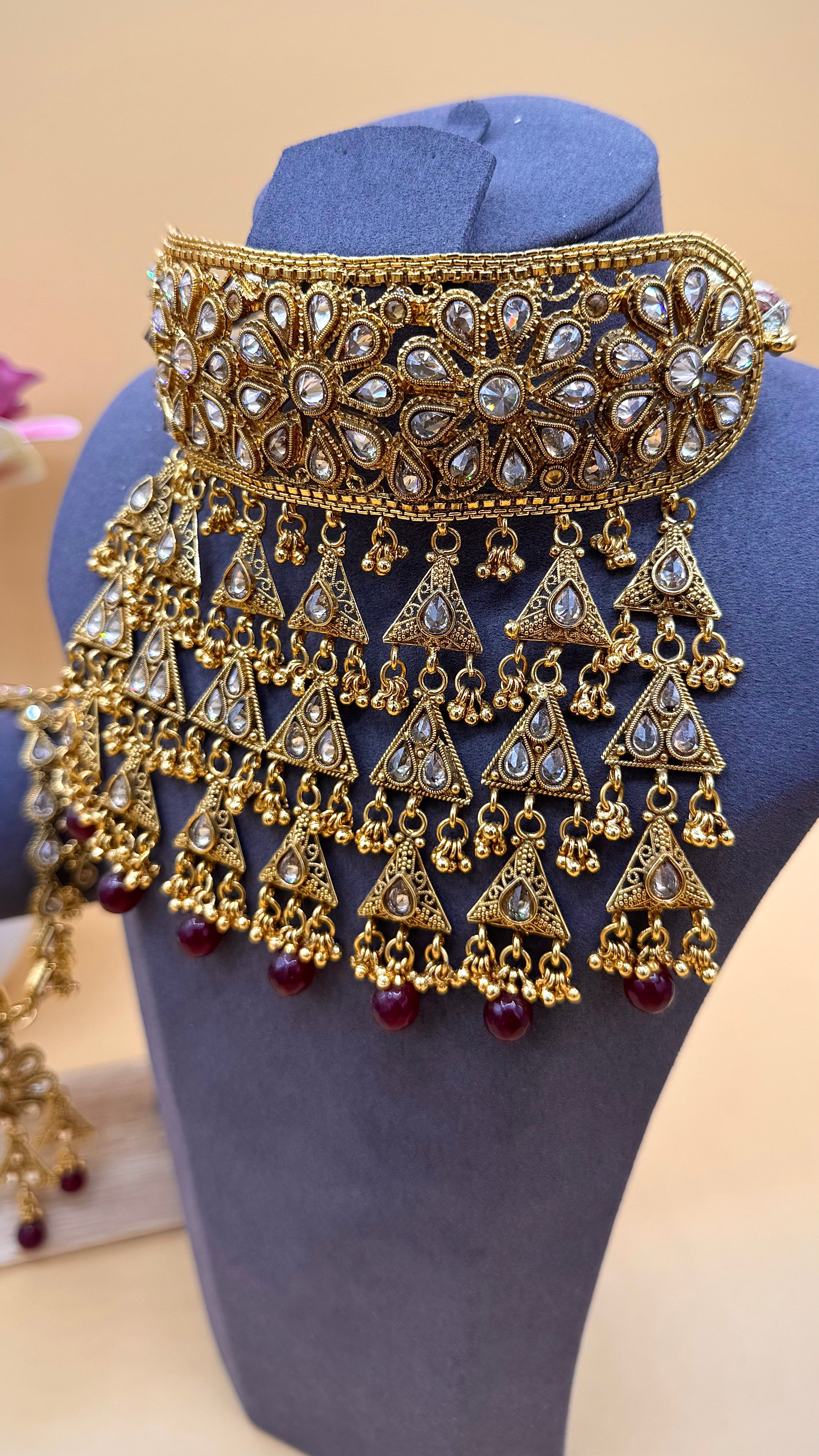 Zarina Bridal Ruby Gold Choker Set