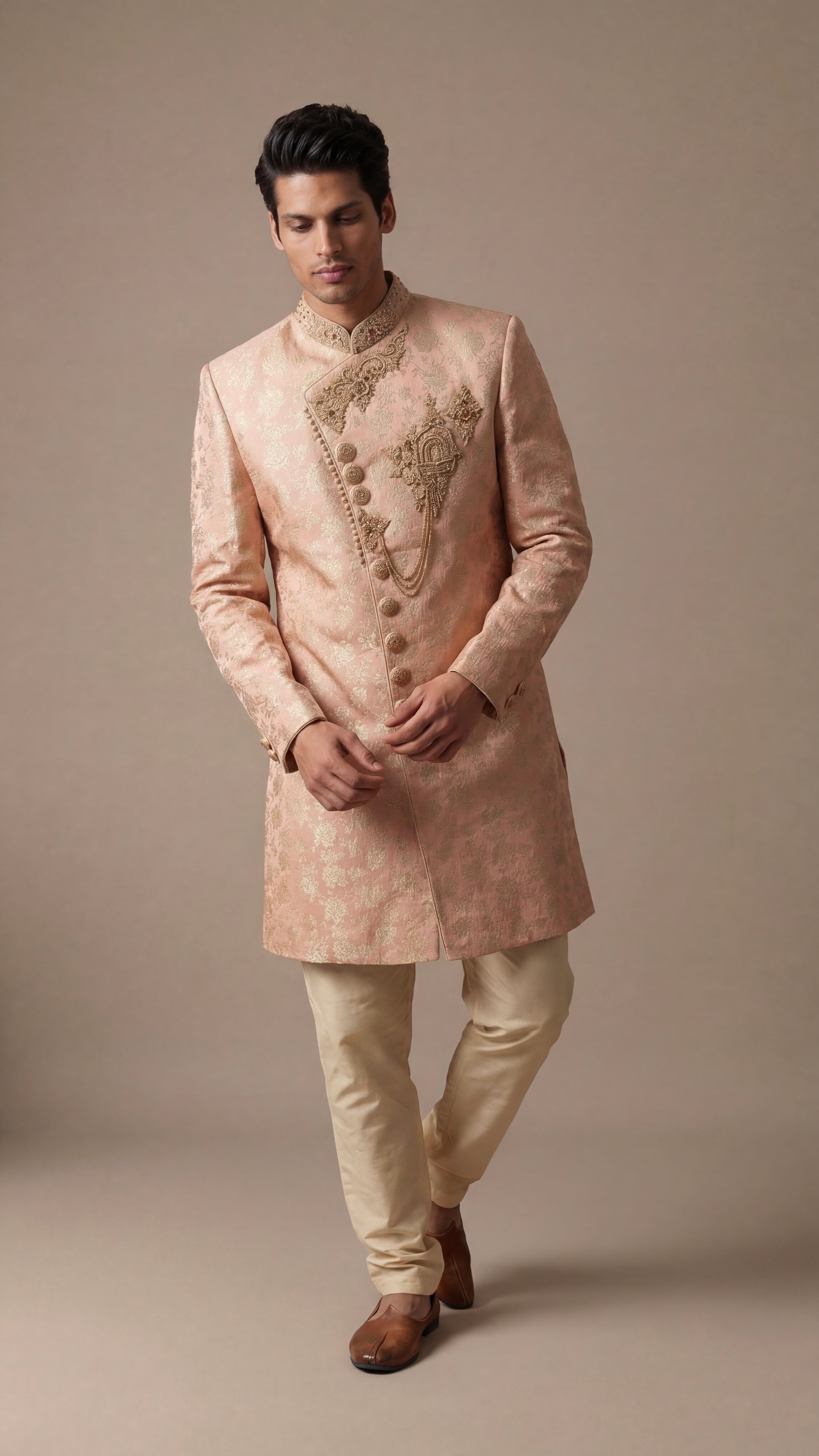 Royal Peach Embellished Sherwani Set
