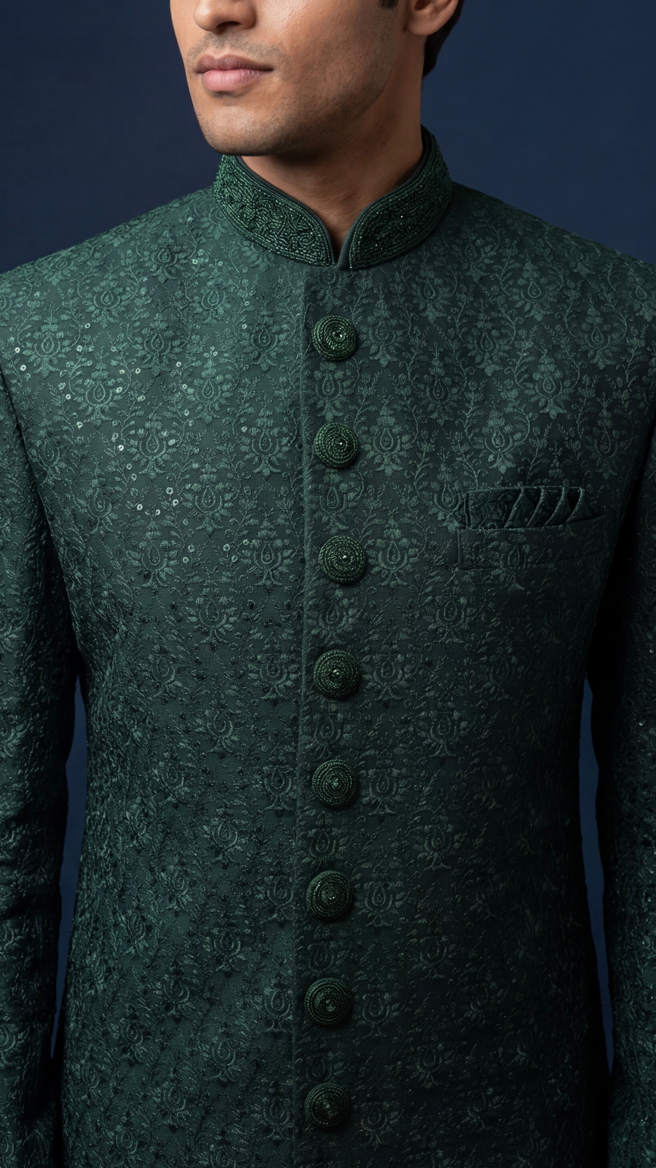 Forest Green Sherwani Set For Men