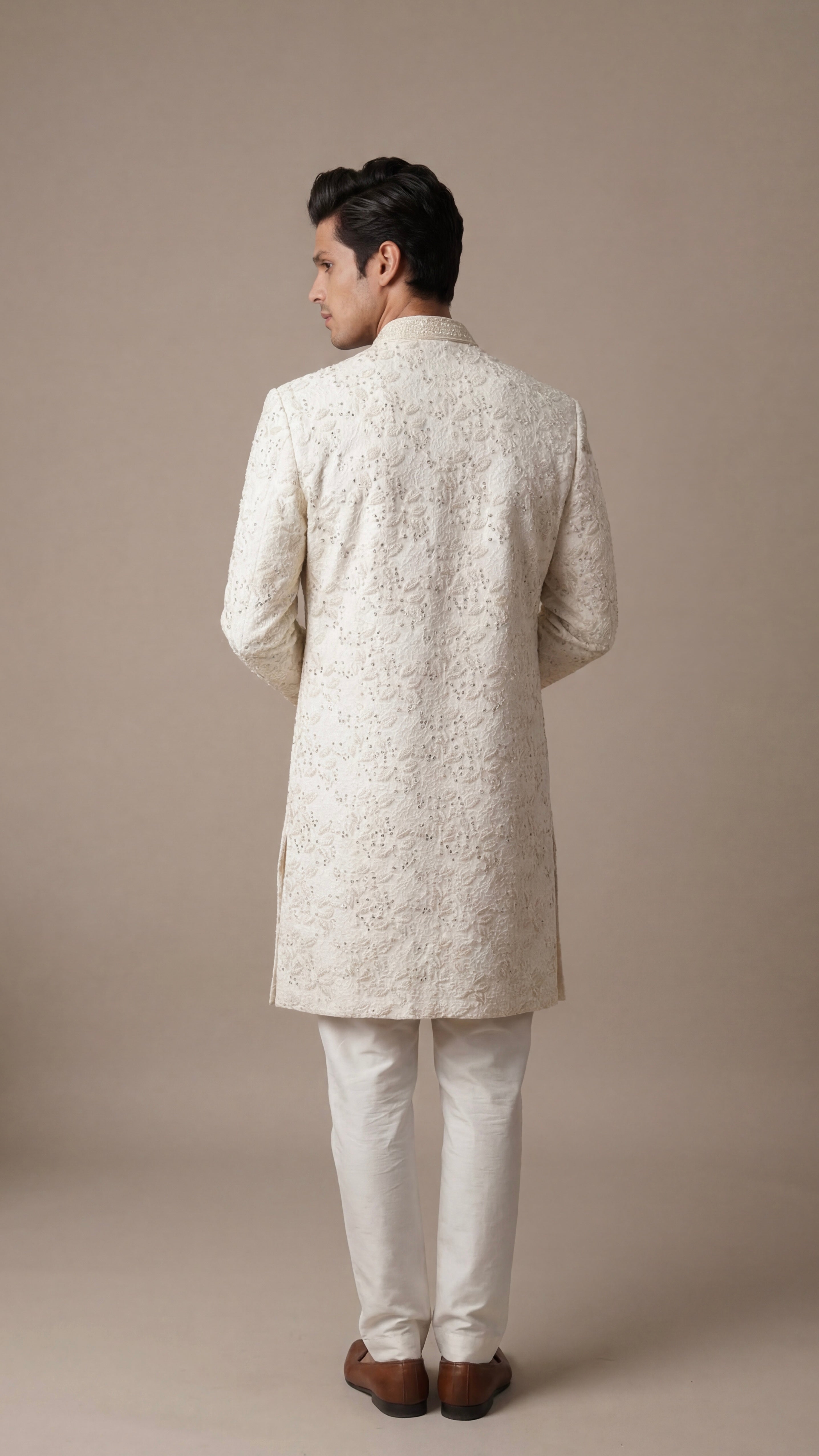 Ivory Pearl Embroidered Sherwani Set